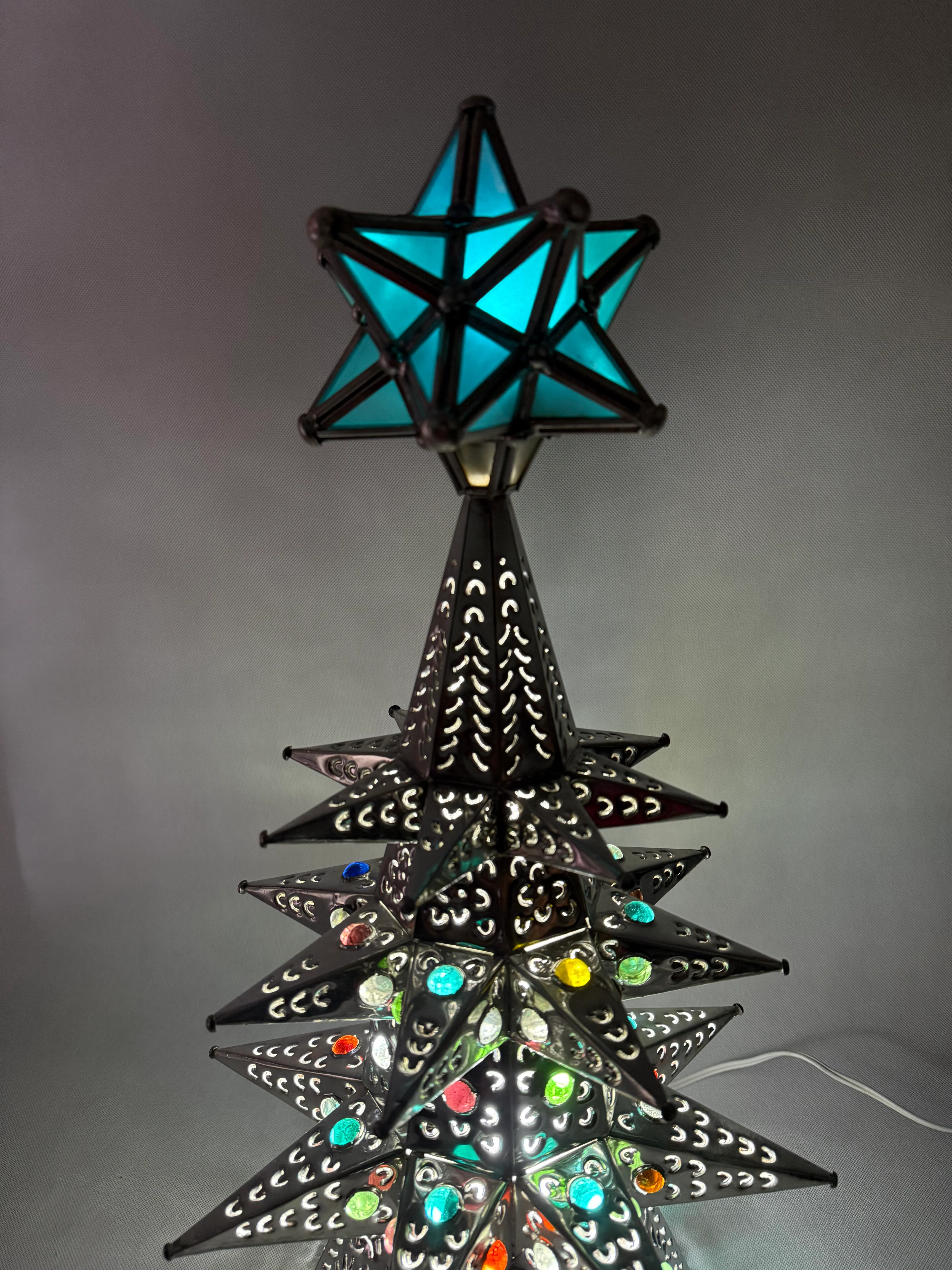 Mexican Punched Christmas Tree Tin Punched Christmas Tree Arbol de Navidad Con Luz - Image 12