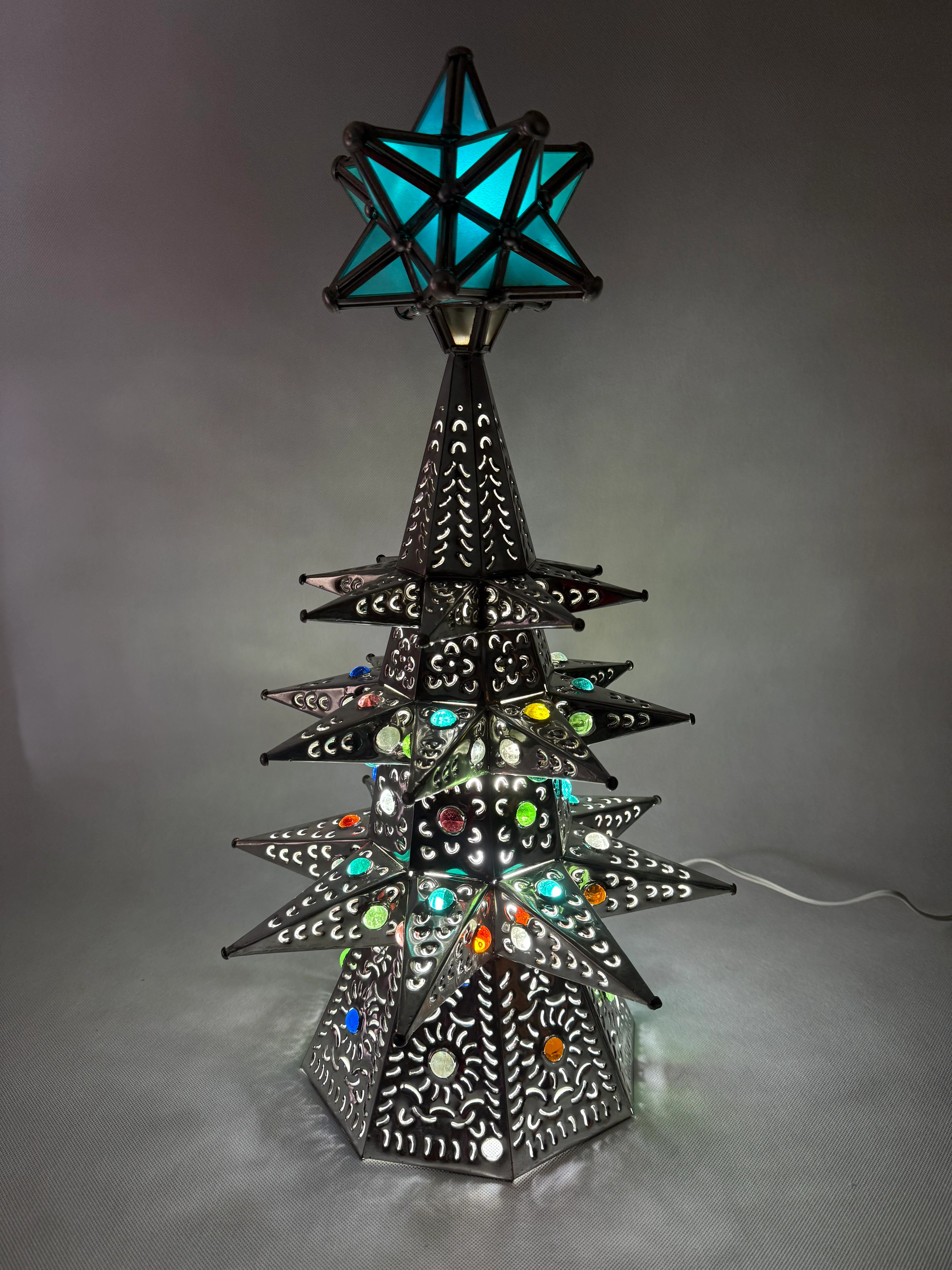 Mexican Punched Christmas Tree Tin Punched Christmas Tree Arbol de Navidad Con Luz - Image 14