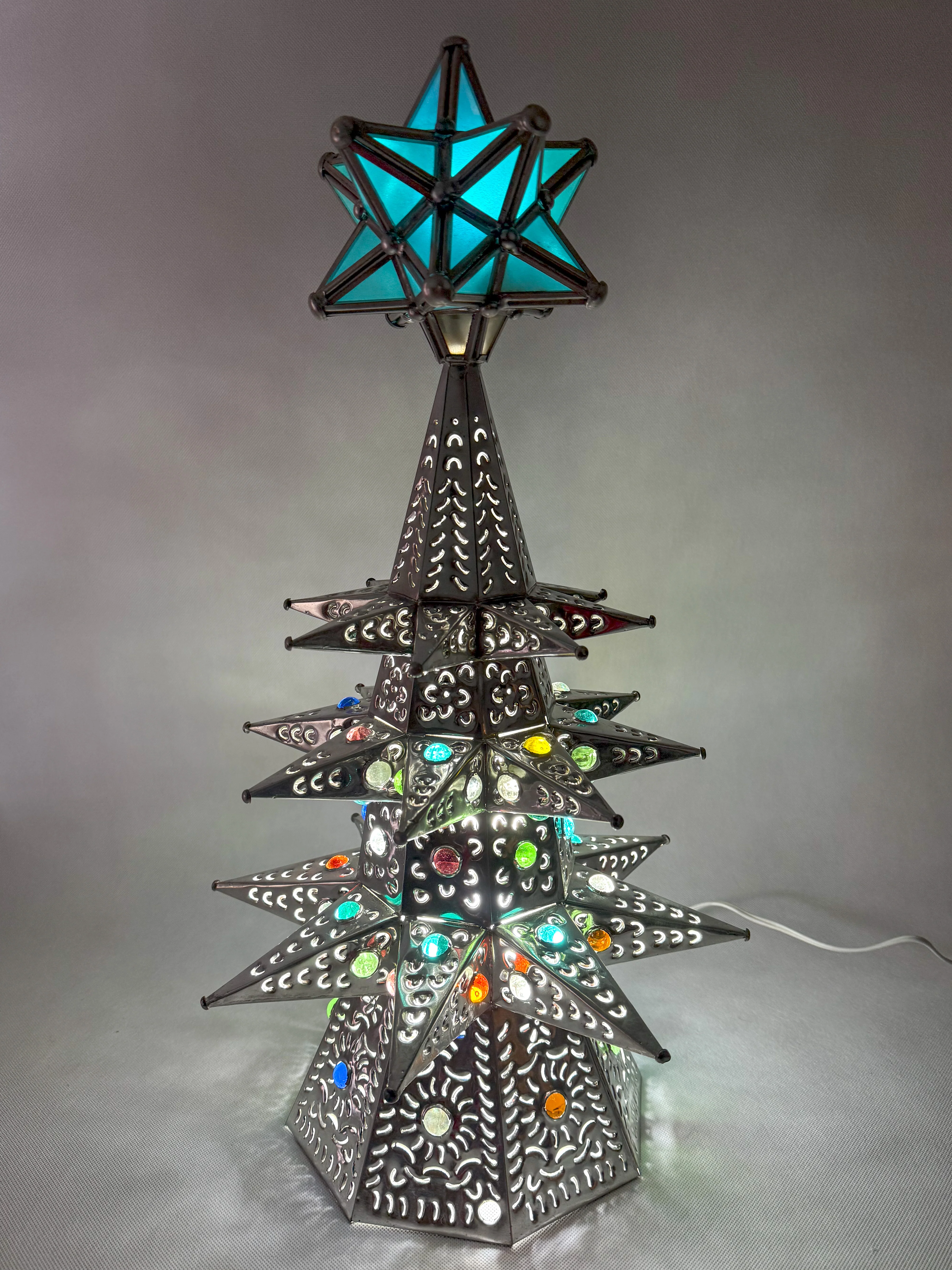 Mexican Punched Christmas Tree Tin Punched Christmas Tree Arbol de Navidad Con Luz - Image 9