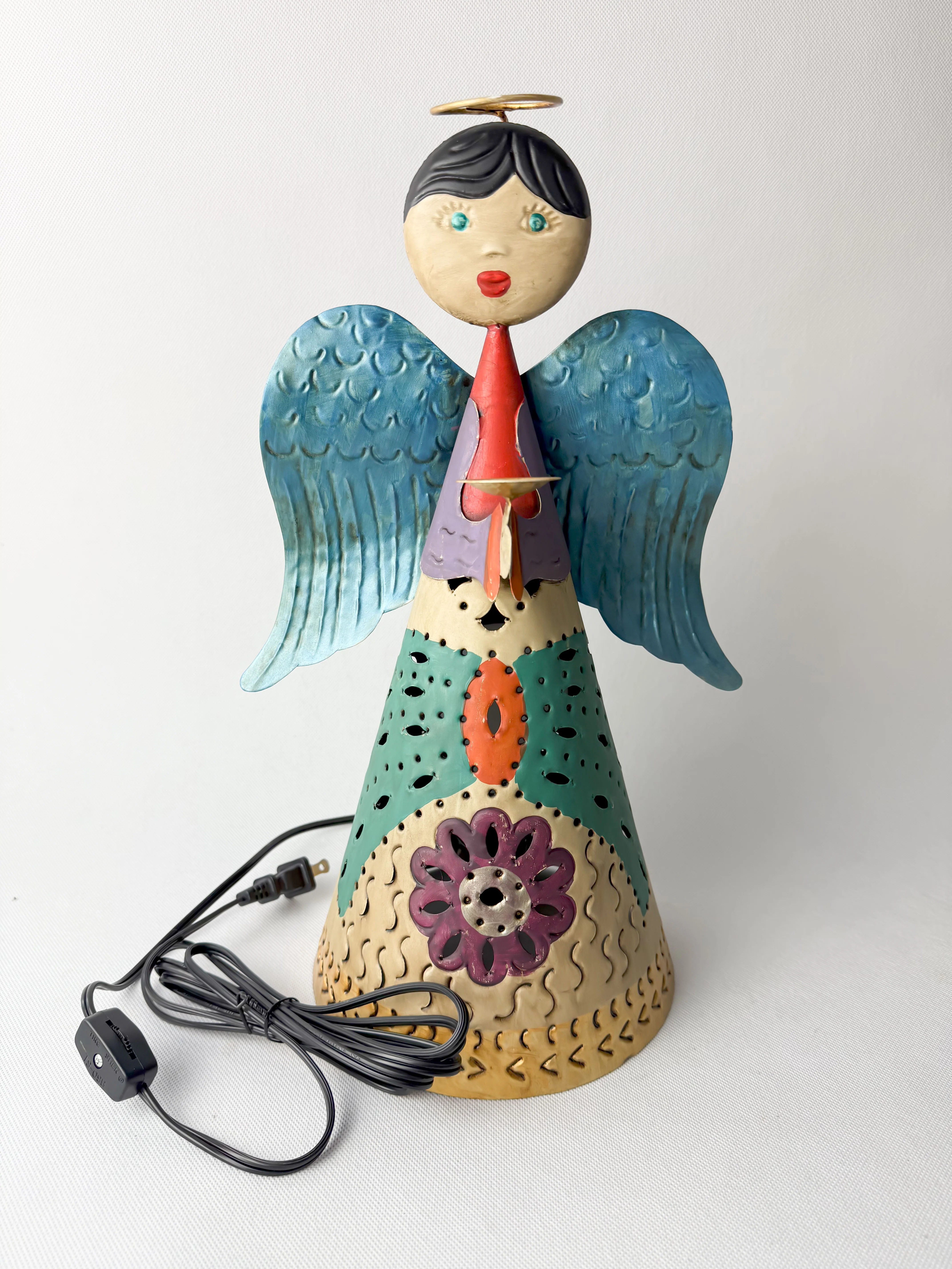 Mexican Punched Tin Lighting Angel Tin Lights Angel Con Luz - Image 2