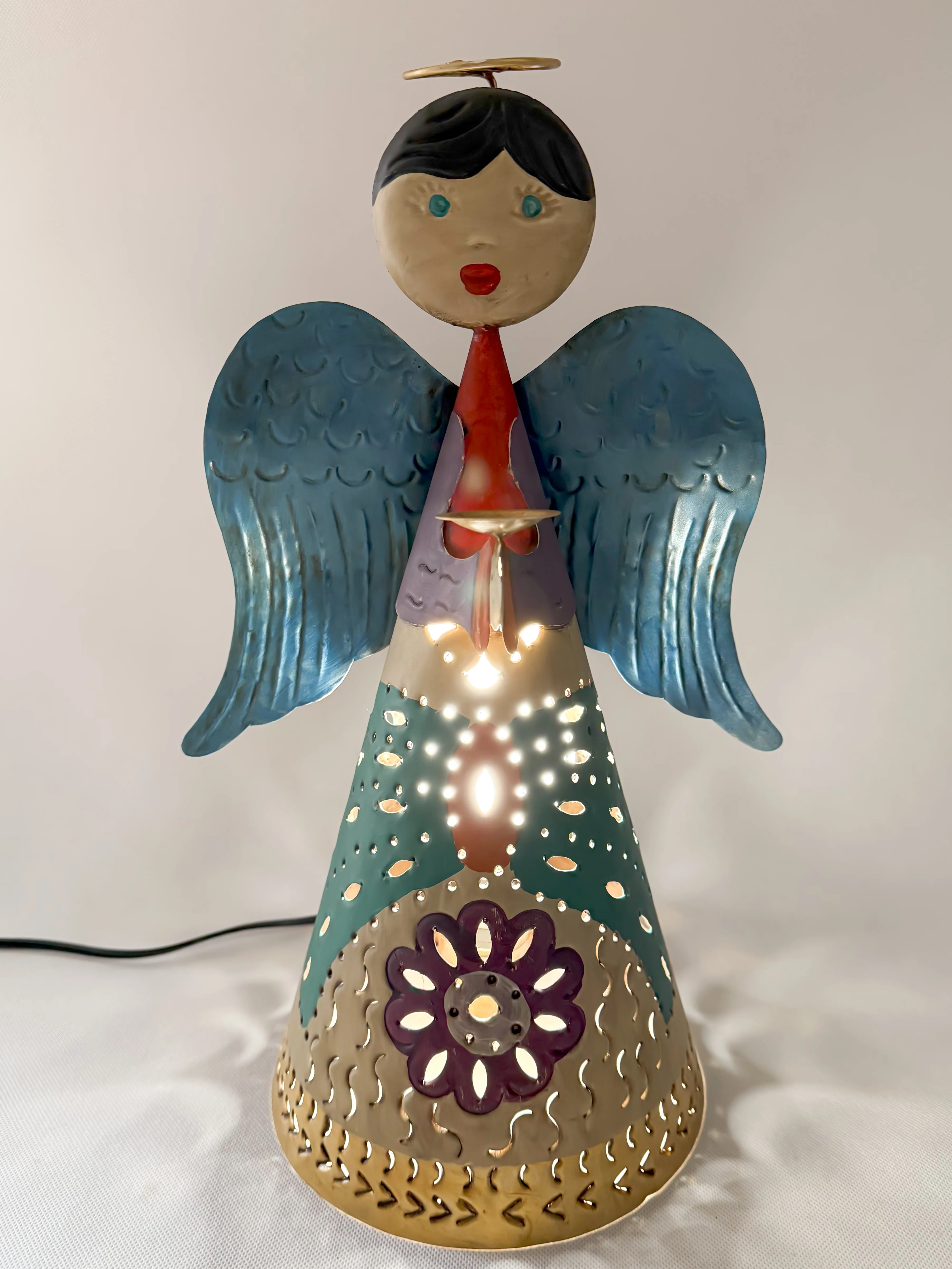 Mexican Punched Tin Lighting Angel Tin Lights Angel Con Luz - Image 5