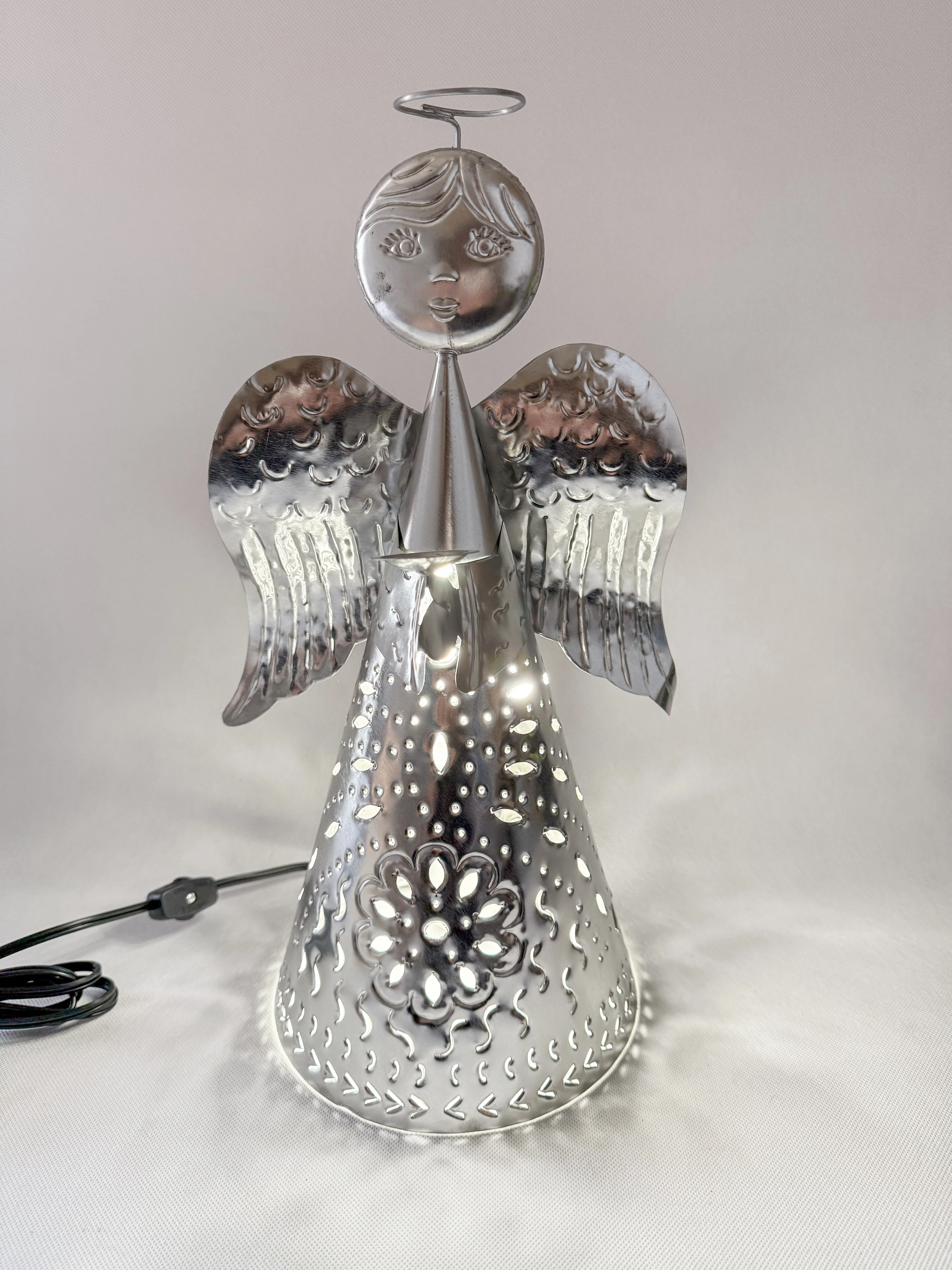 Mexican Punched Tin Lighting Angel Tin Lights Angel Con Luz - Image 9