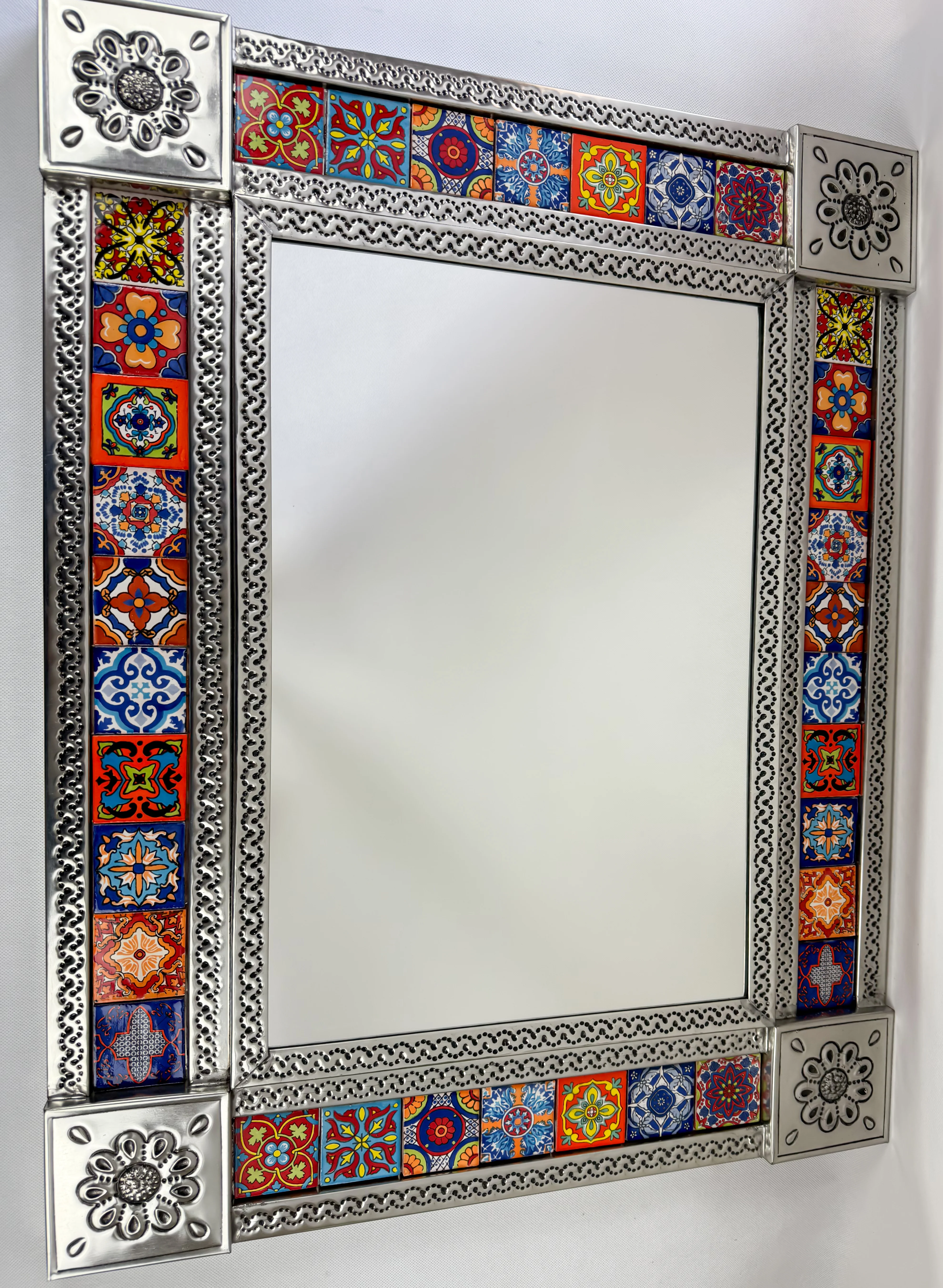 Mexican Punched Tin Mirror 29 Inches Talavera Tiles Mexican Tiles Mirror - Image 3