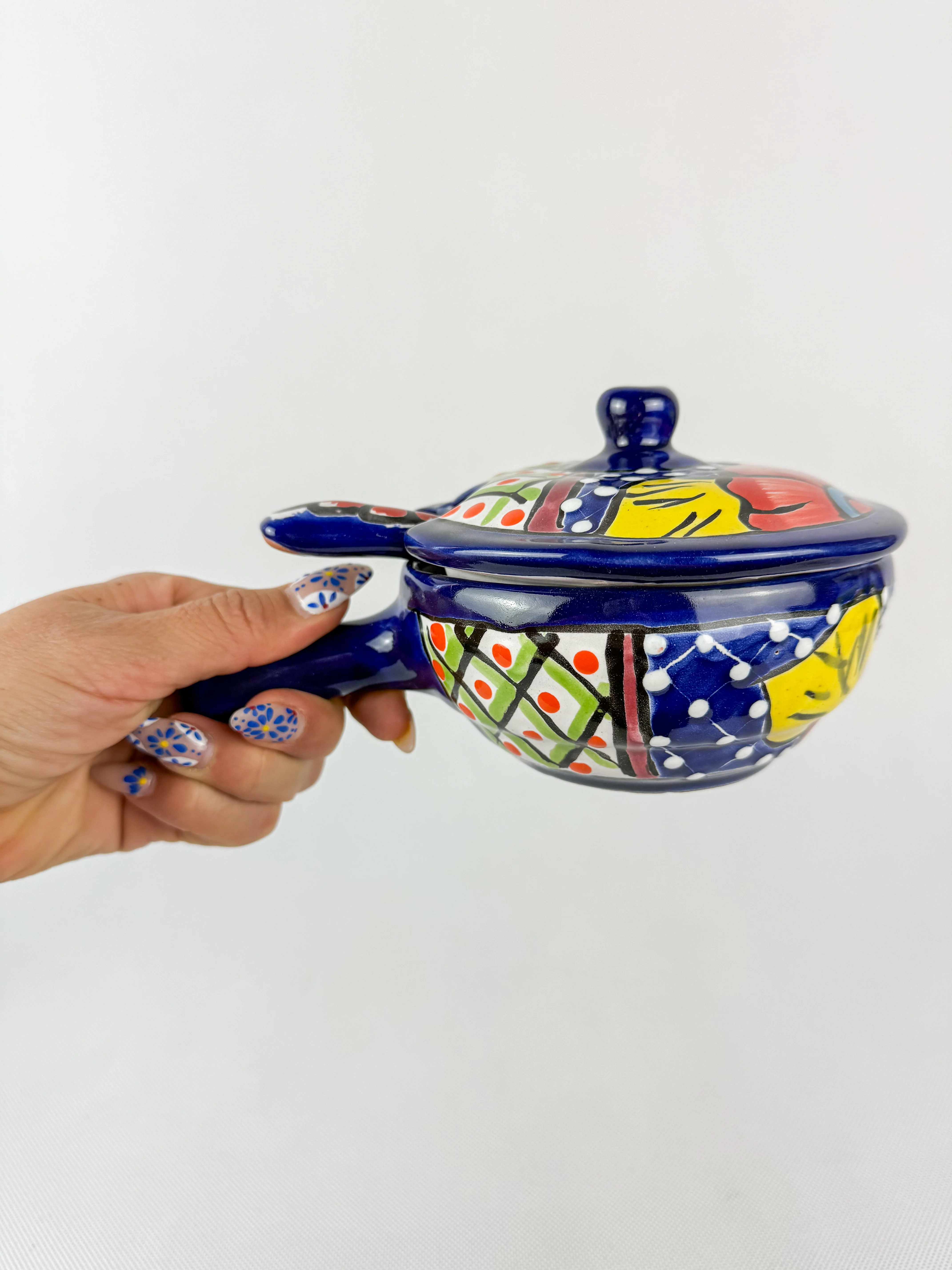 Talavera Bowl With Spoon - Salsera Con Tapa Colorful