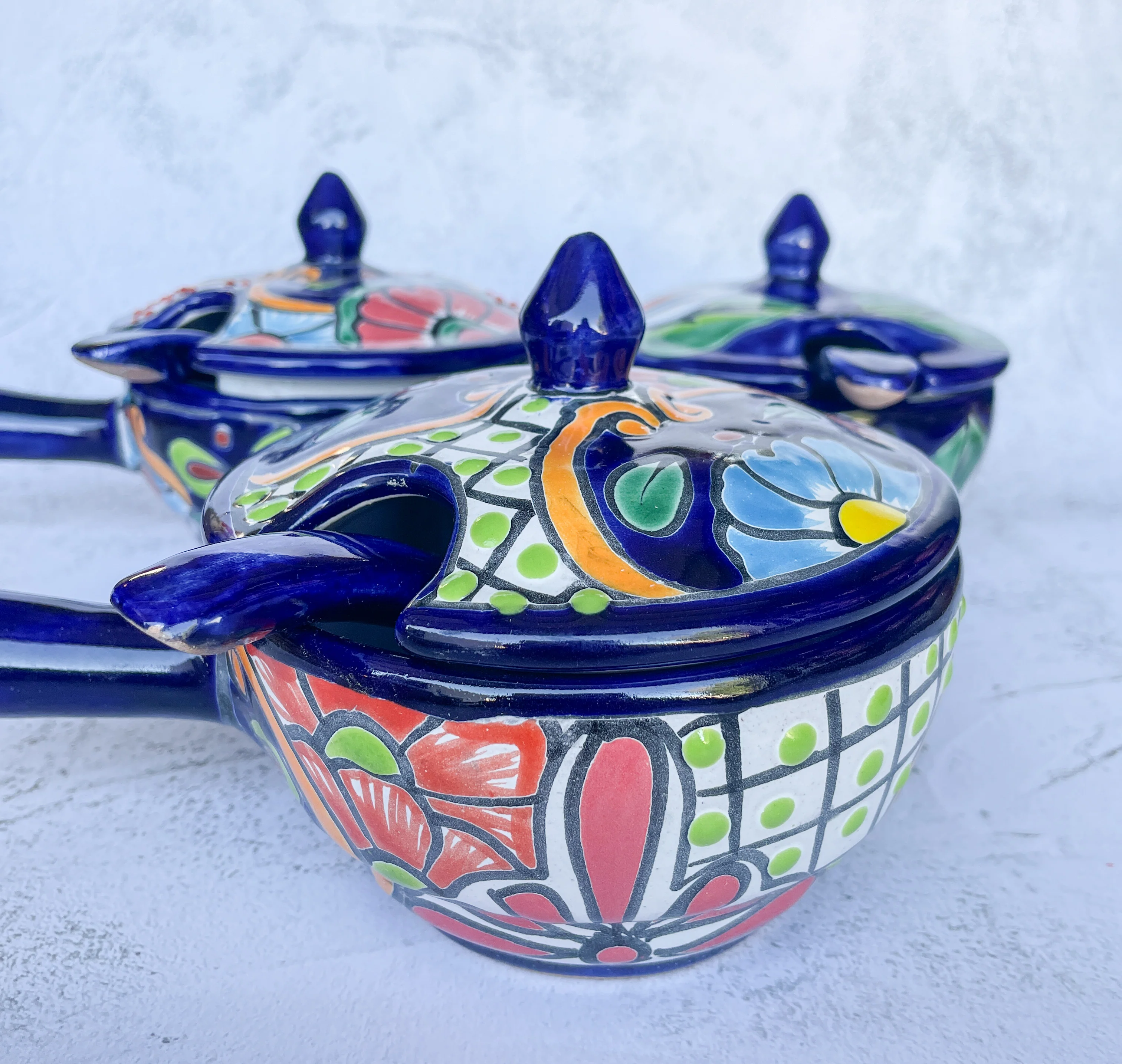Talavera Bowl With Spoon - Salsera Con Tapa Colorful - Image 2