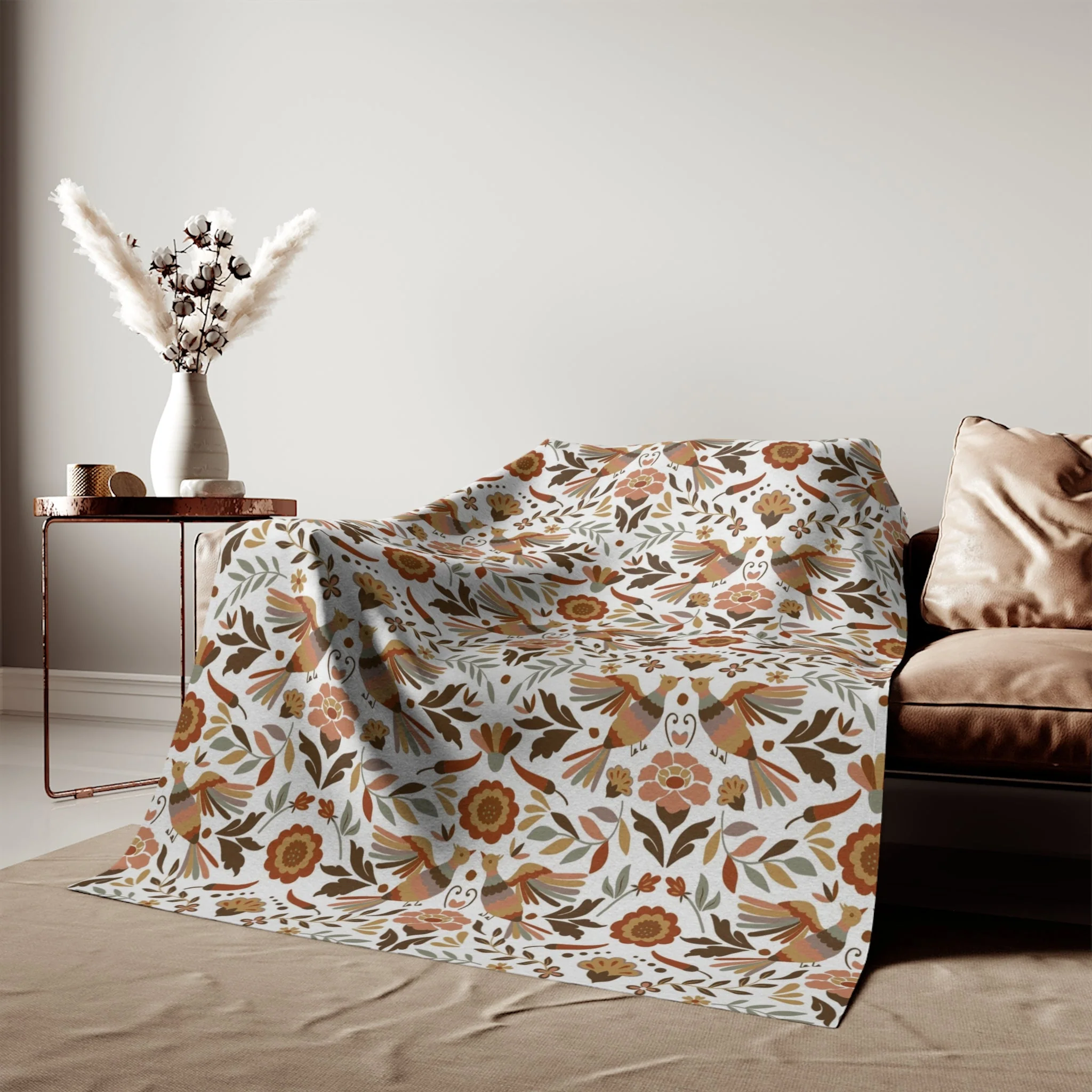 Mexican Soft Flannel Blanket, 80x60 Inches with Otomi Art Design. Double-Sided Printing - Image 3