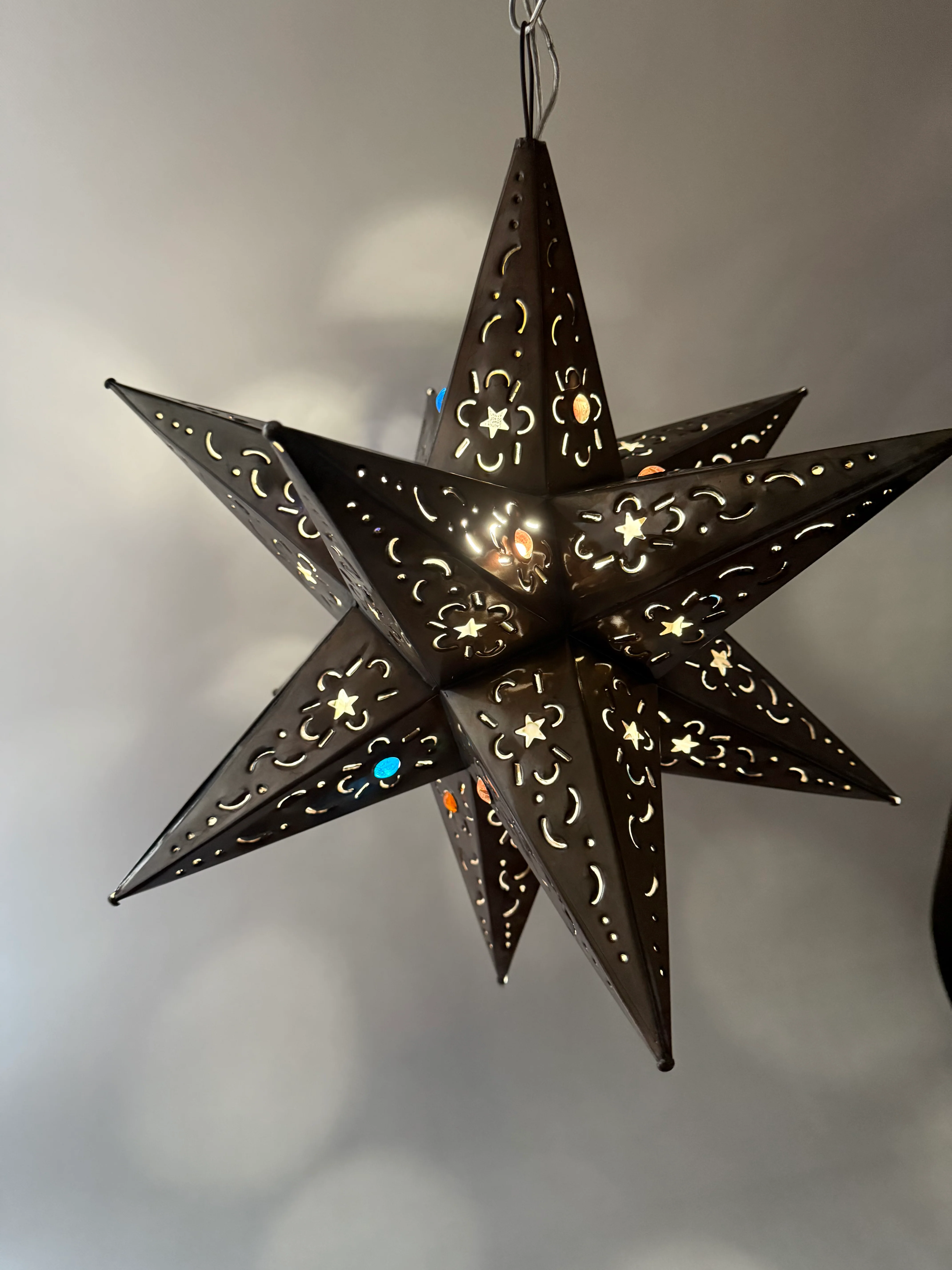 Mexican Tin Star With Color Marbles Moravian Star Light Estrellas de Lamina - Image 12