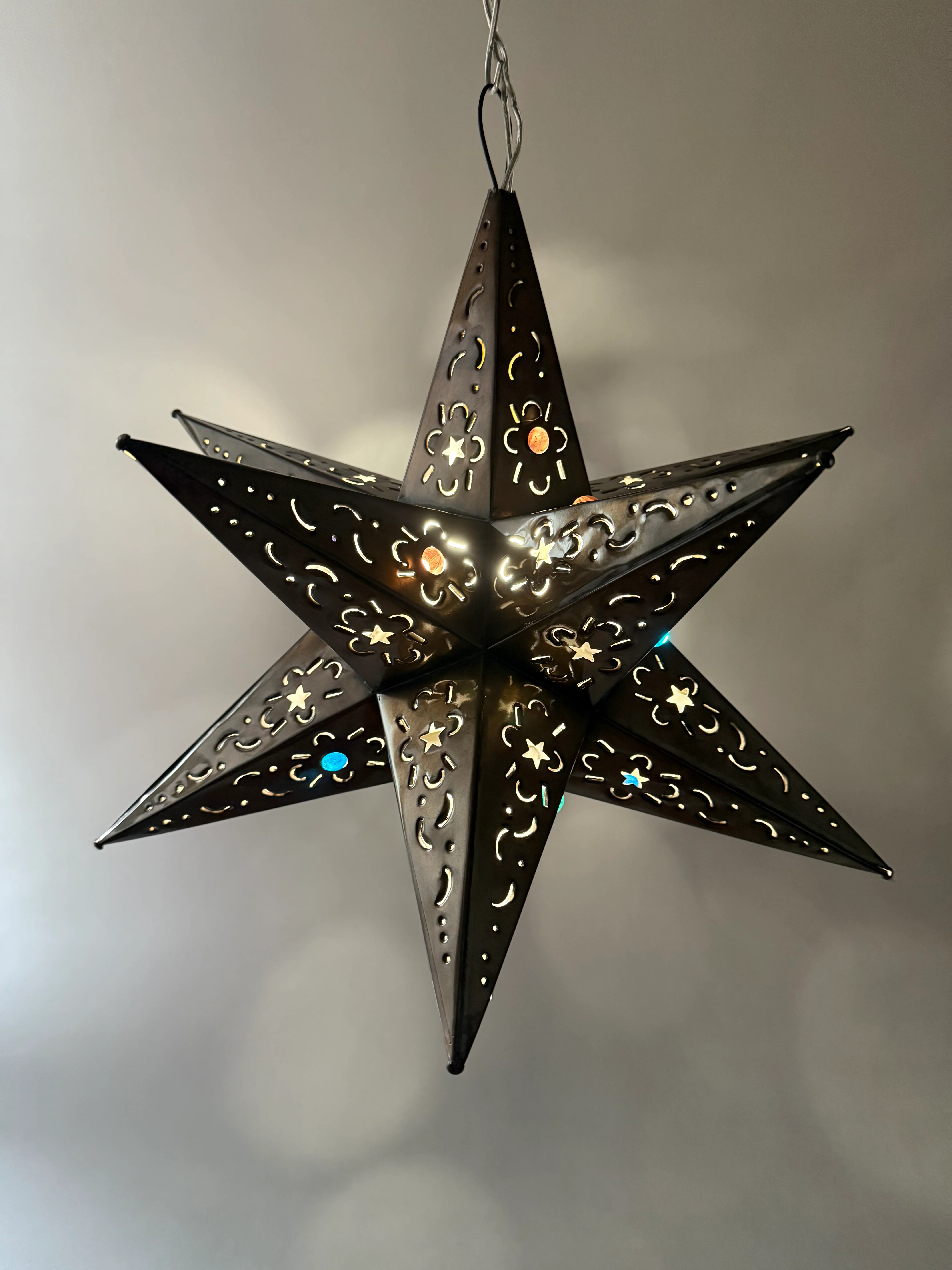 Mexican Tin Star With Color Marbles Moravian Star Light Estrellas de Lamina - Image 13