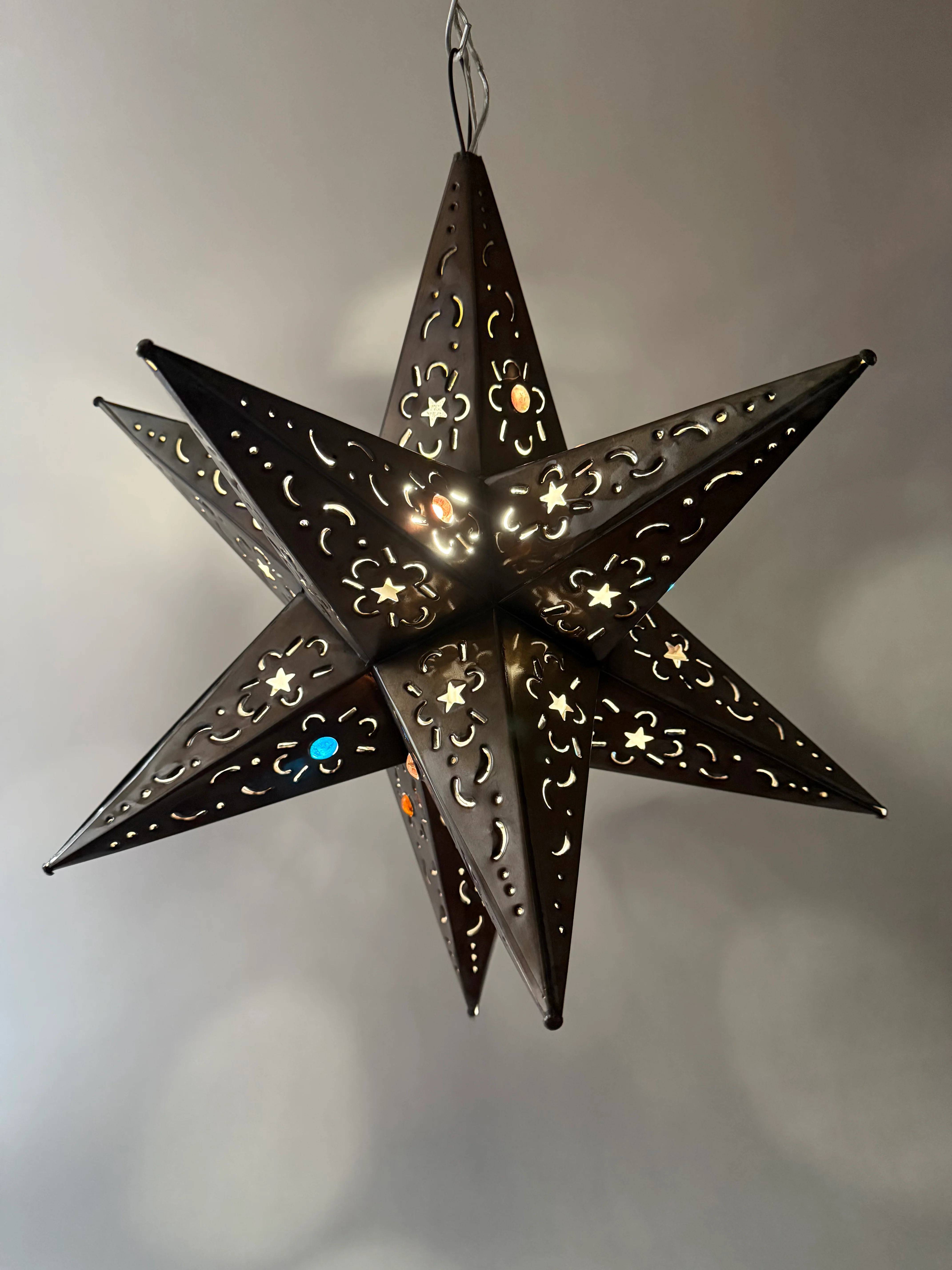 Mexican Tin Star With Color Marbles Moravian Star Light Estrellas de Lamina - Image 14
