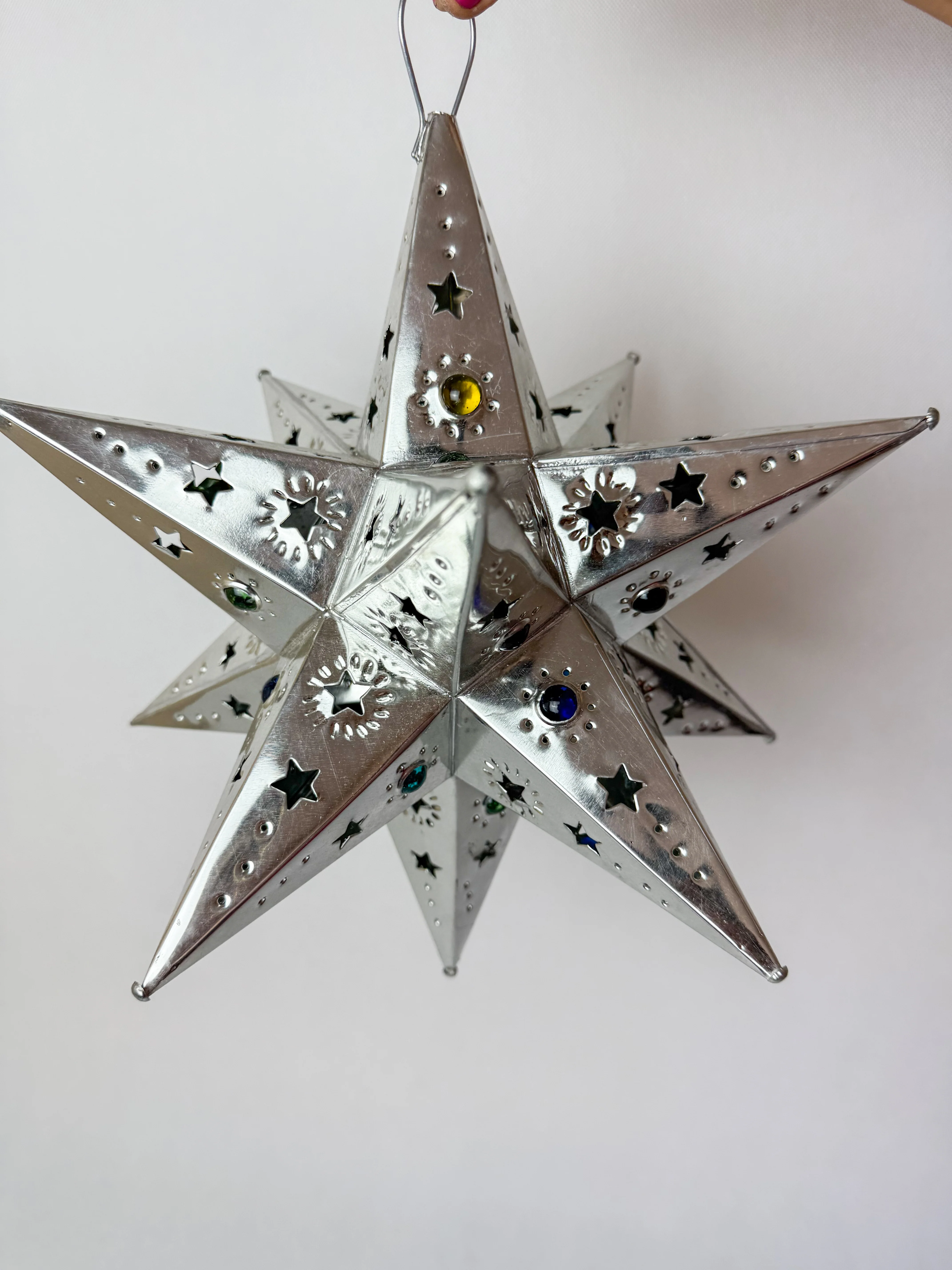 Mexican Tin Star With Color Marbles Moravian Star Light Estrellas de Lamina - Image 15