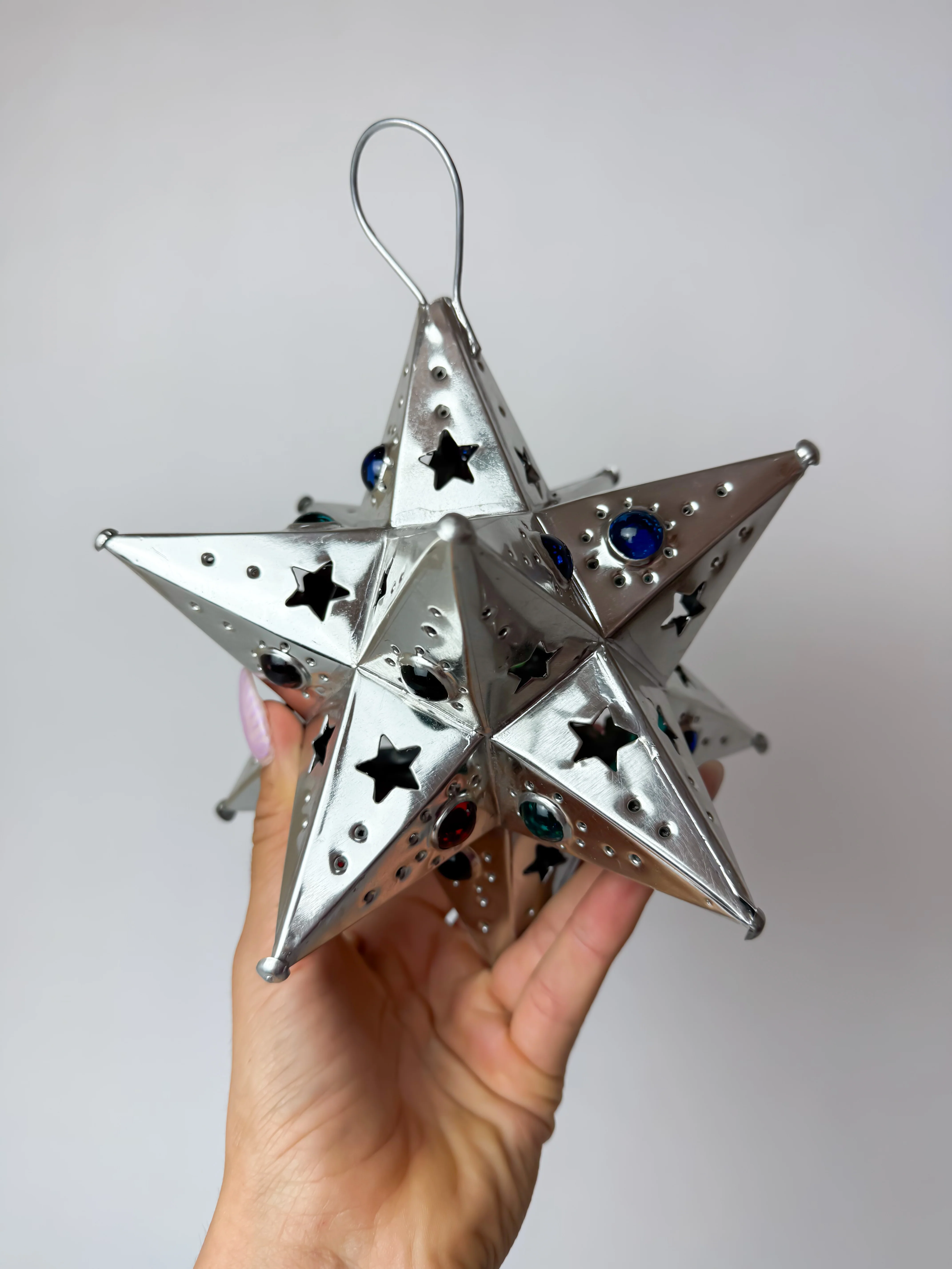 Mexican Tin Star With Color Marbles Moravian Star Light Estrellas de Lamina - Image 16