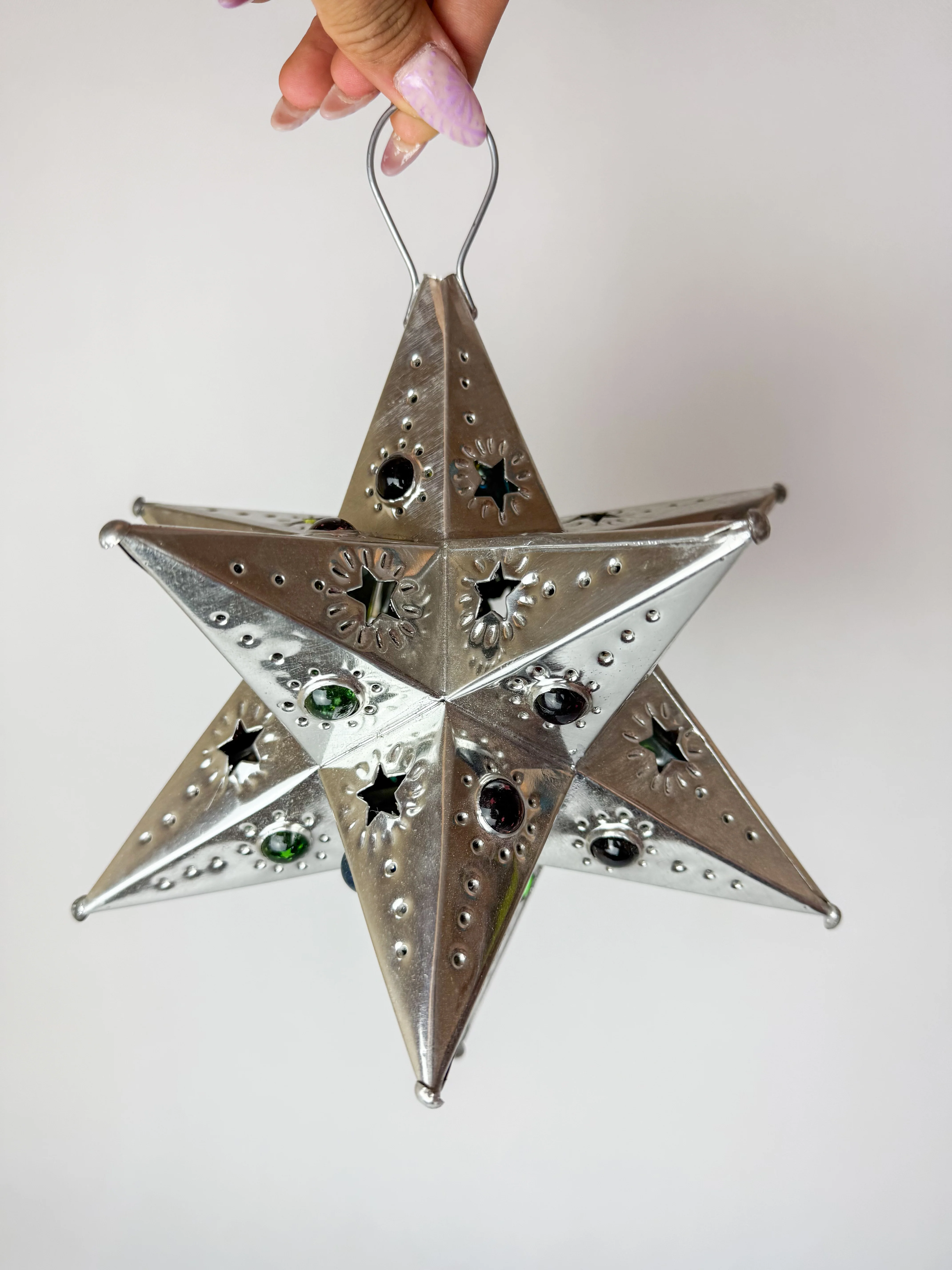 Mexican Tin Star With Color Marbles Moravian Star Light Estrellas de Lamina - Image 17
