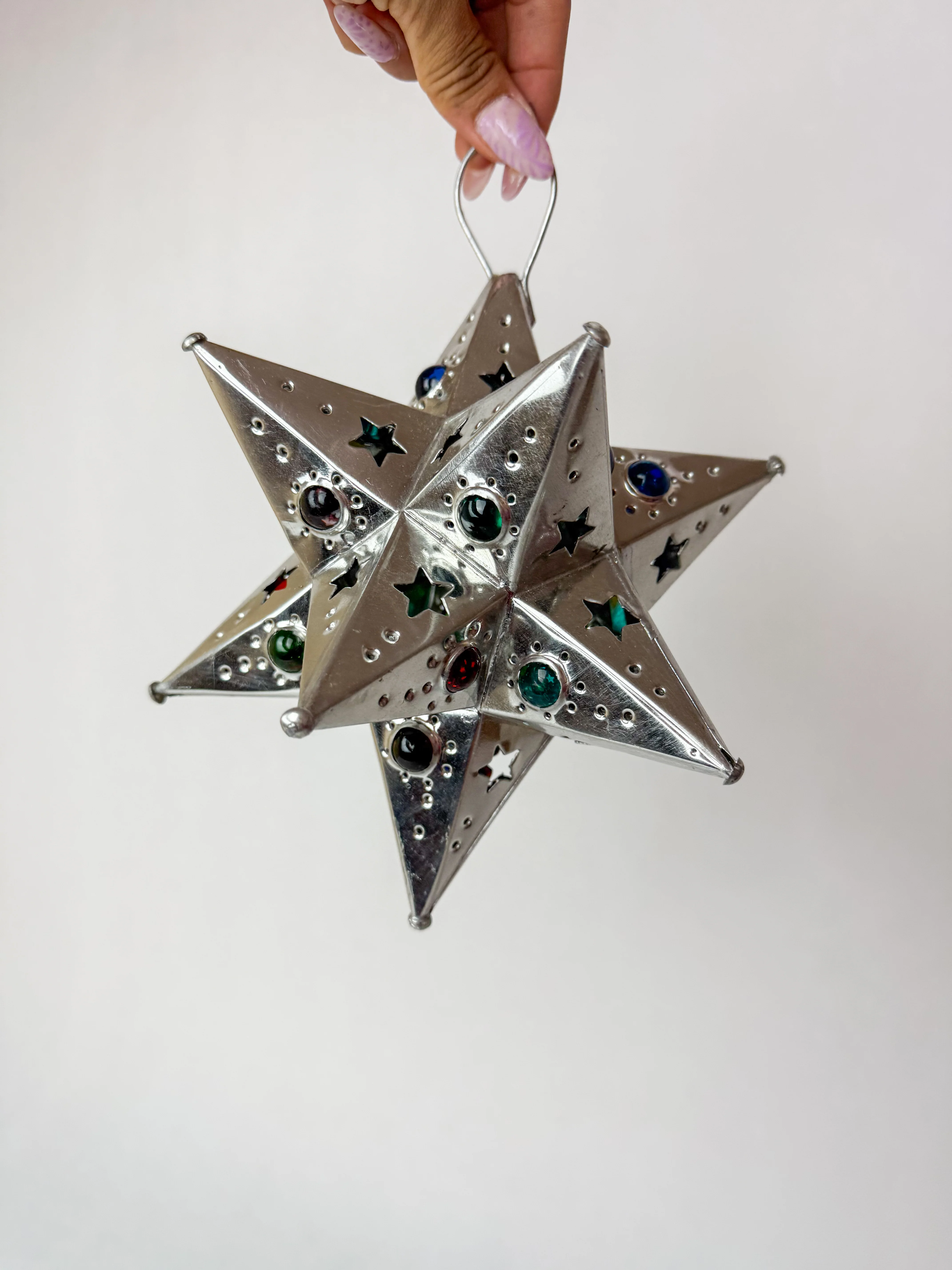 Mexican Tin Star With Color Marbles Moravian Star Light Estrellas de Lamina - Image 18