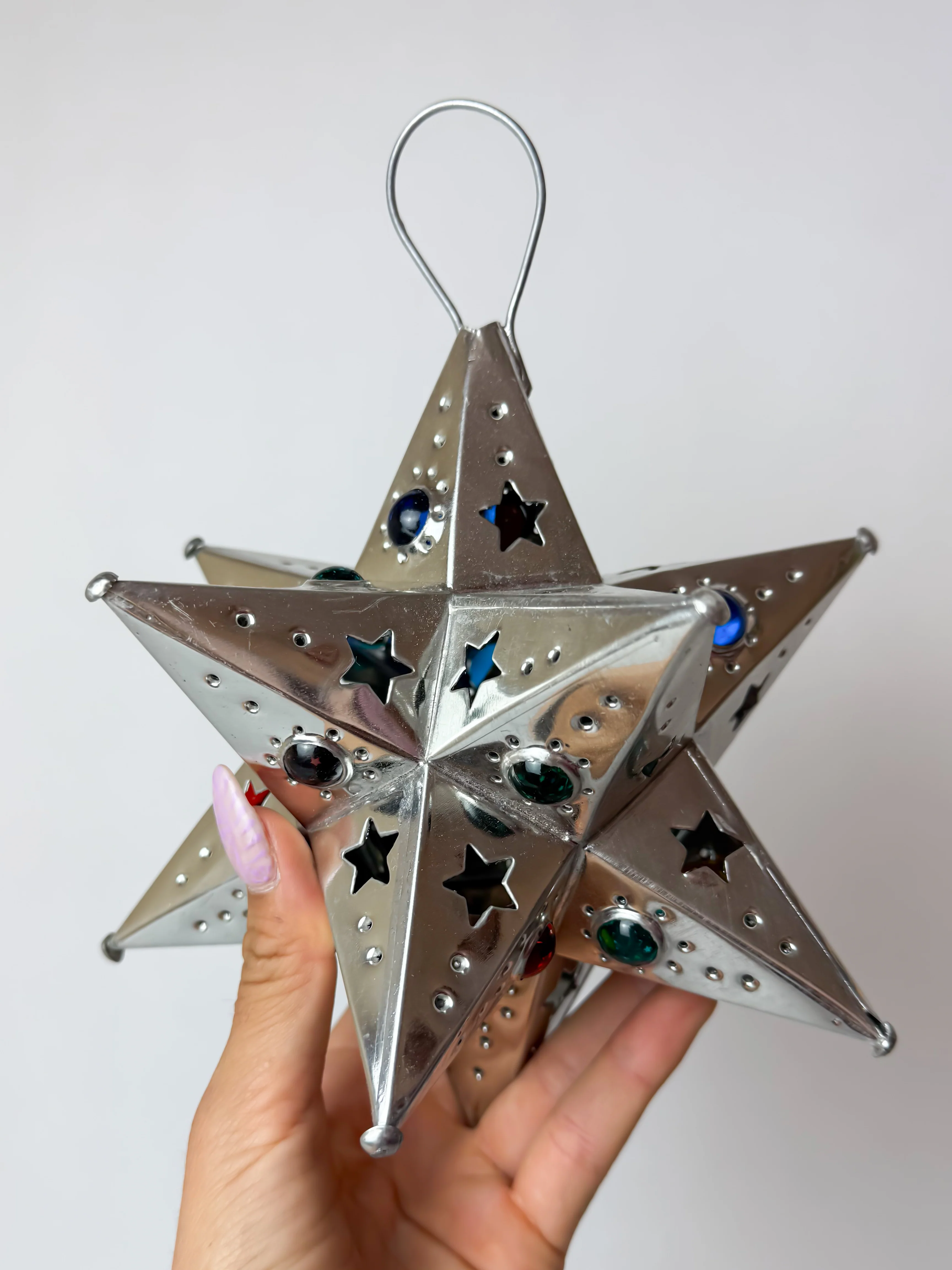 Mexican Tin Star With Color Marbles Moravian Star Light Estrellas de Lamina - Image 19