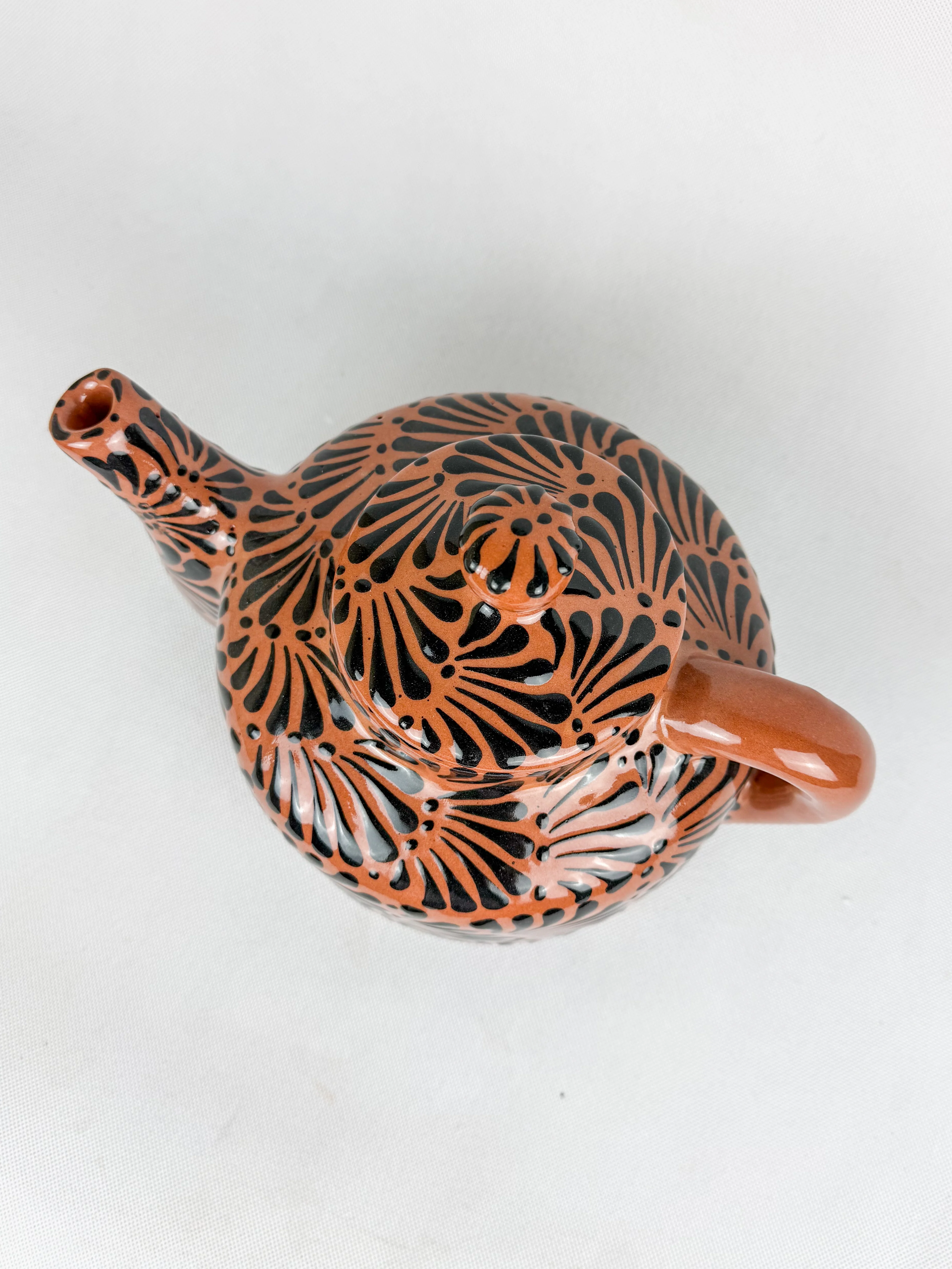 Mexican Talavera Style Tea Pot Coffee Pot Brown- Tetera Barro Engobe Cafe - Image 3