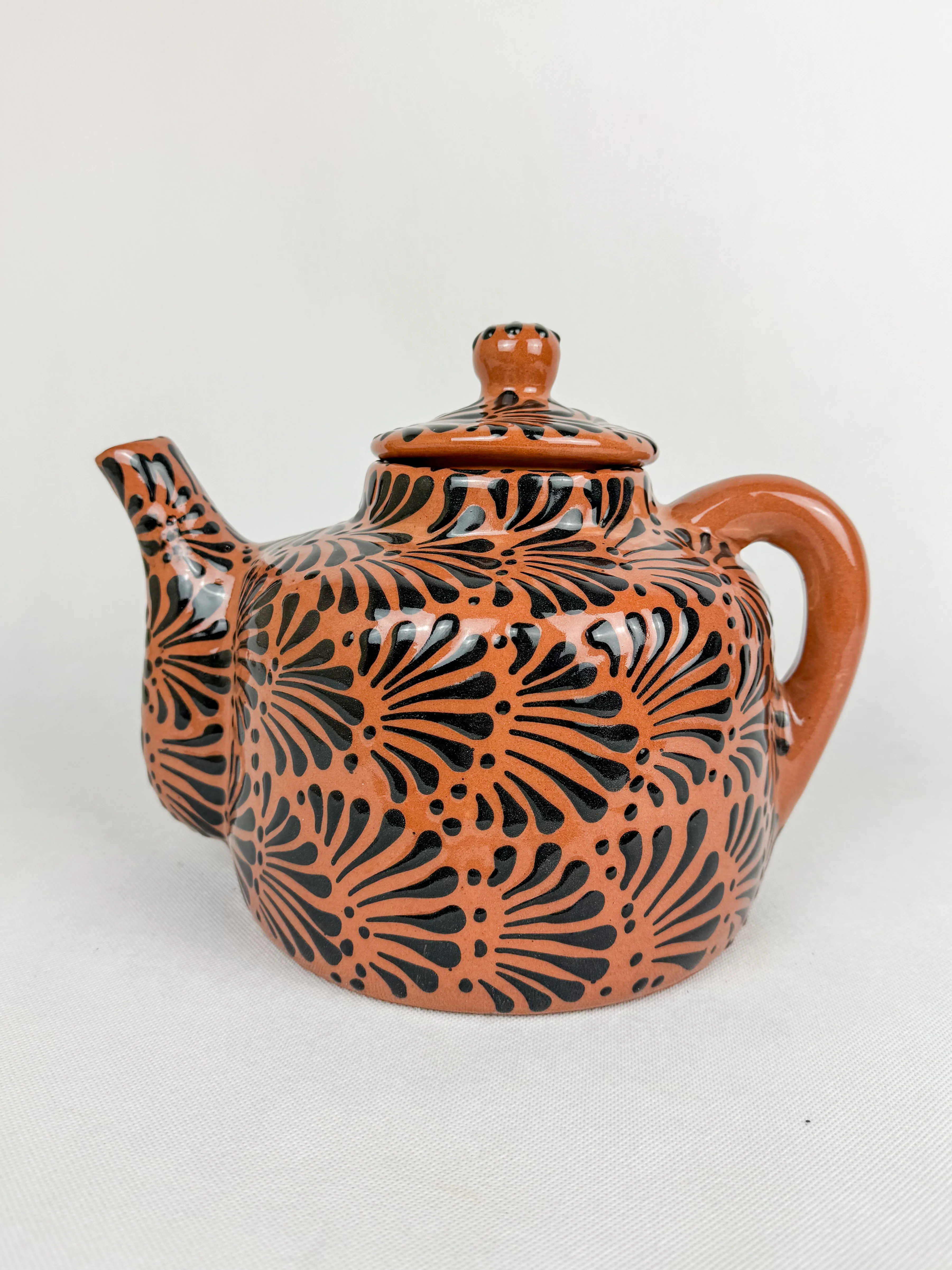 Mexican Talavera Style Tea Pot Coffee Pot Brown- Tetera Barro Engobe Cafe - Image 4