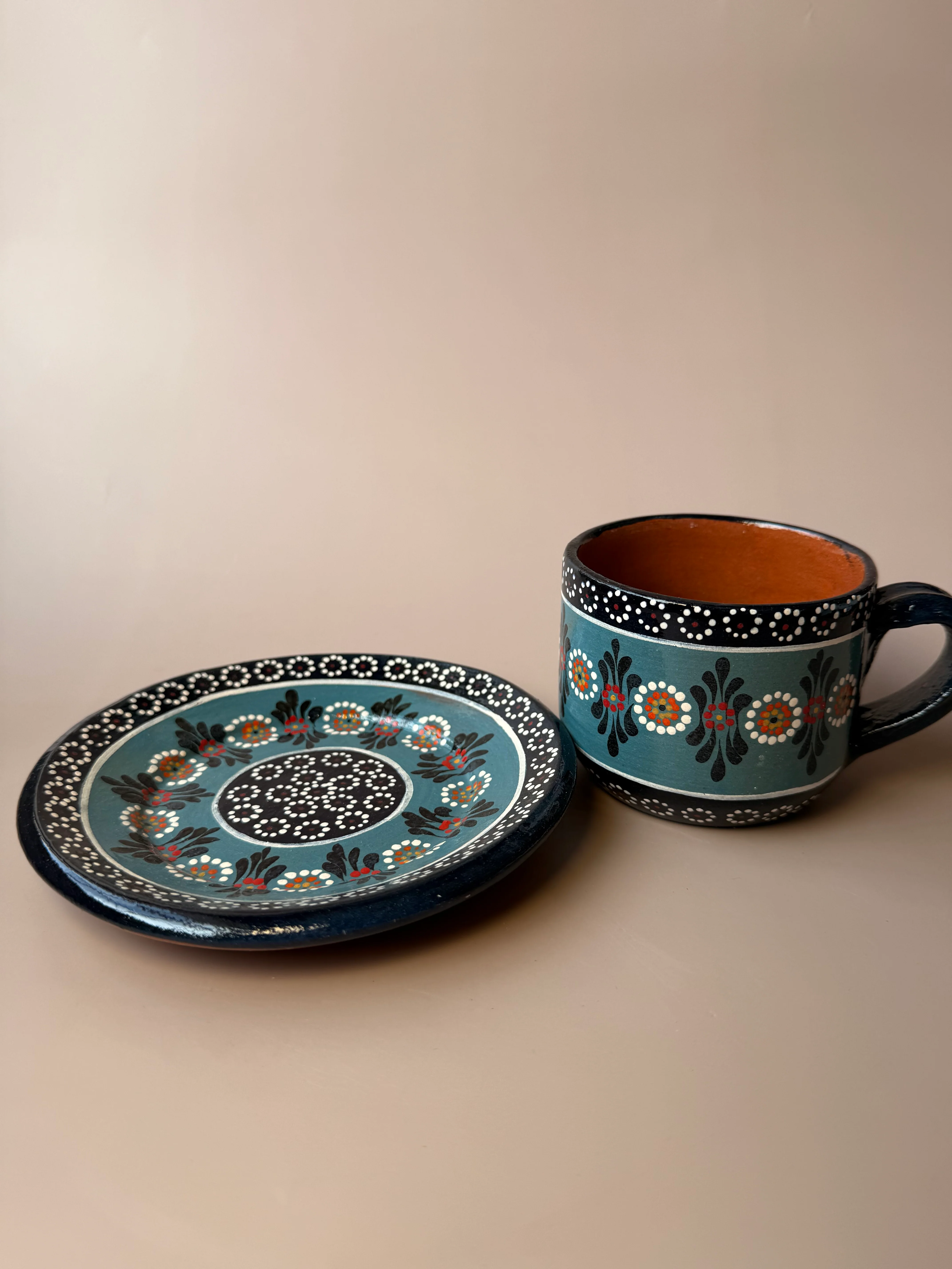 Michoacan Clay Mug and Plate Set - Taza Con Plato - Image 3