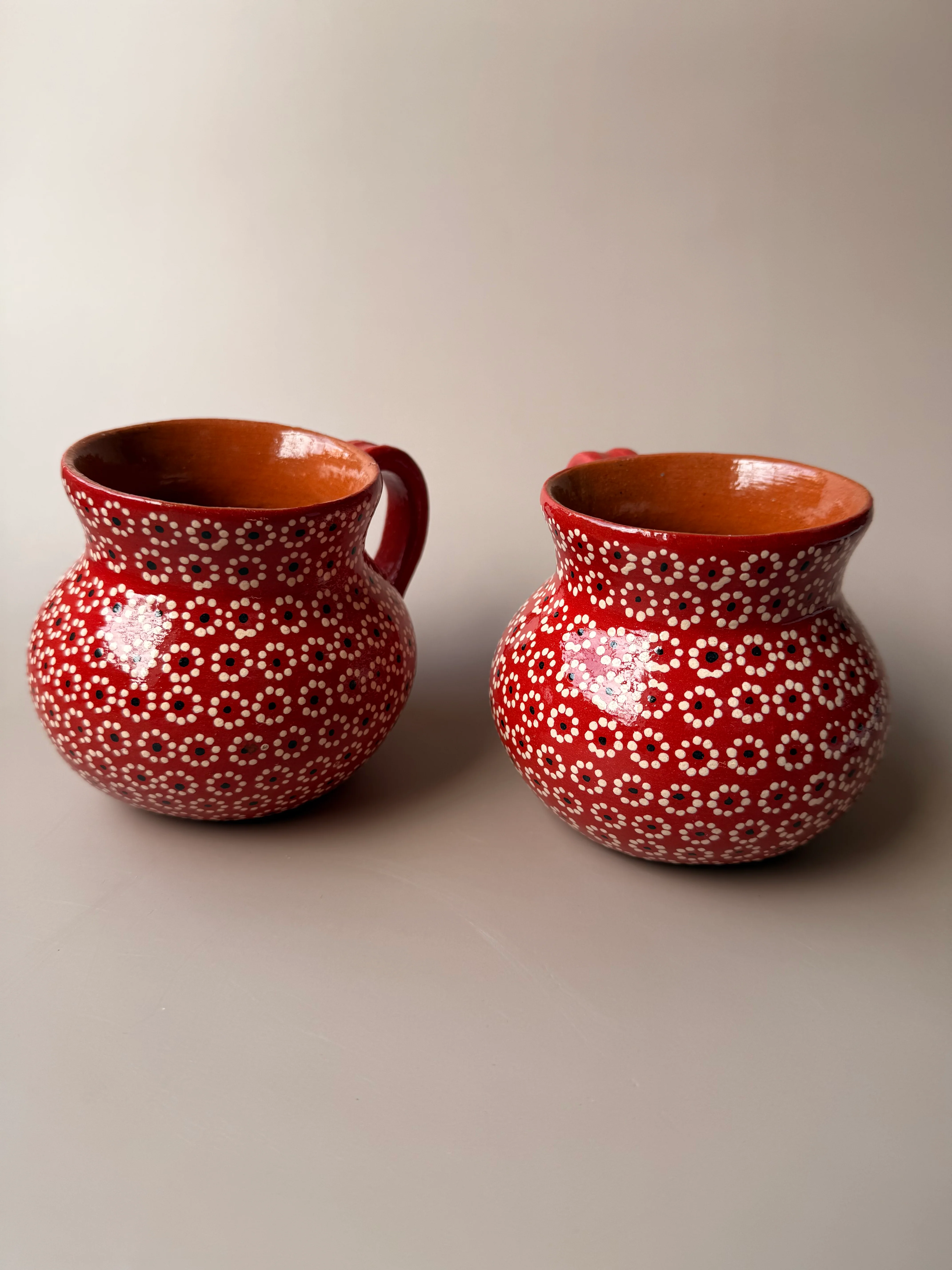 Michoacan Mexican Clay Mugs Set of 2 Capula Design Mugs Clay Mugs
