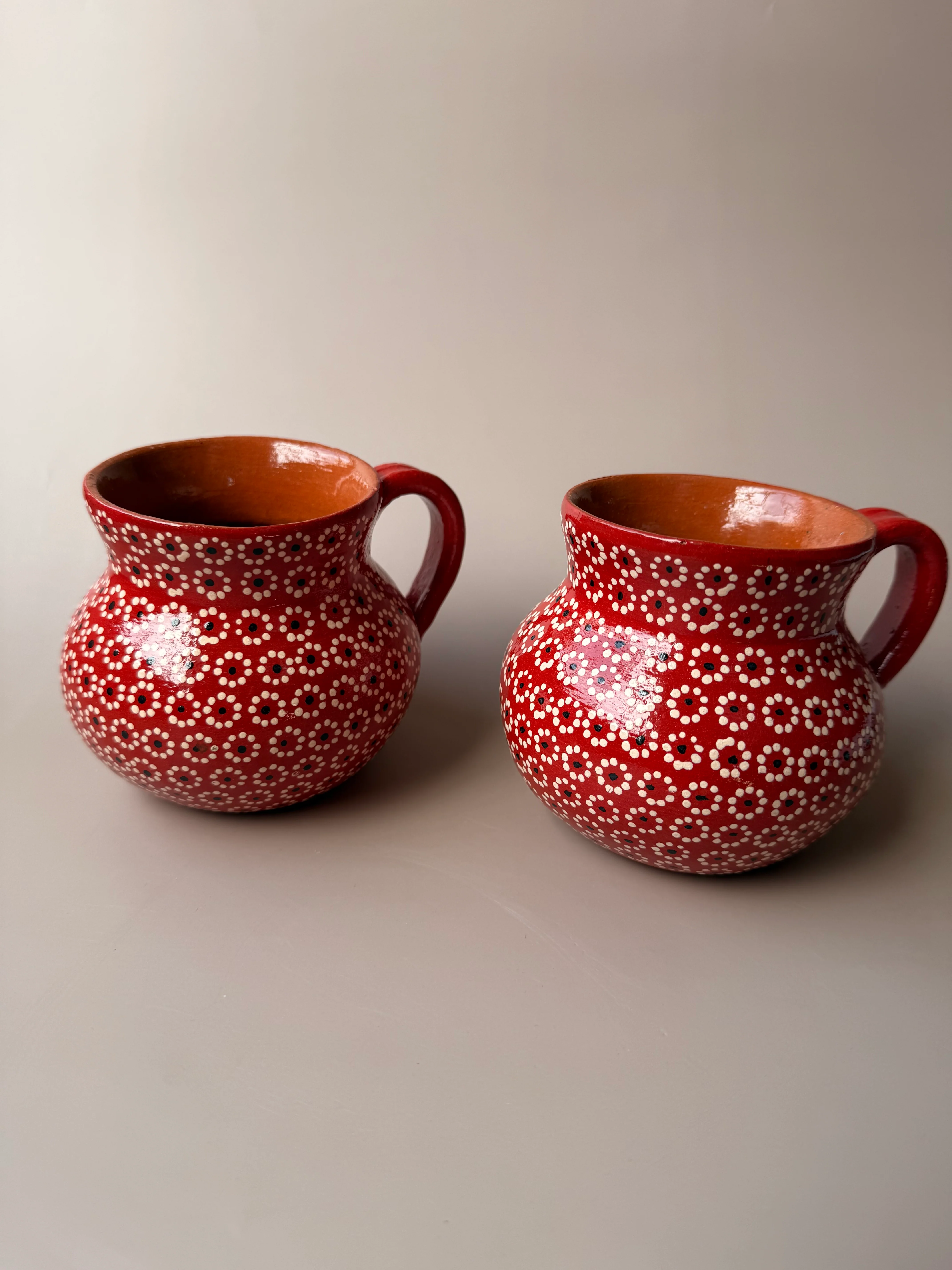 Michoacan Mexican Clay Mugs Set of 2 Capula Design Mugs Clay Mugs - Image 2
