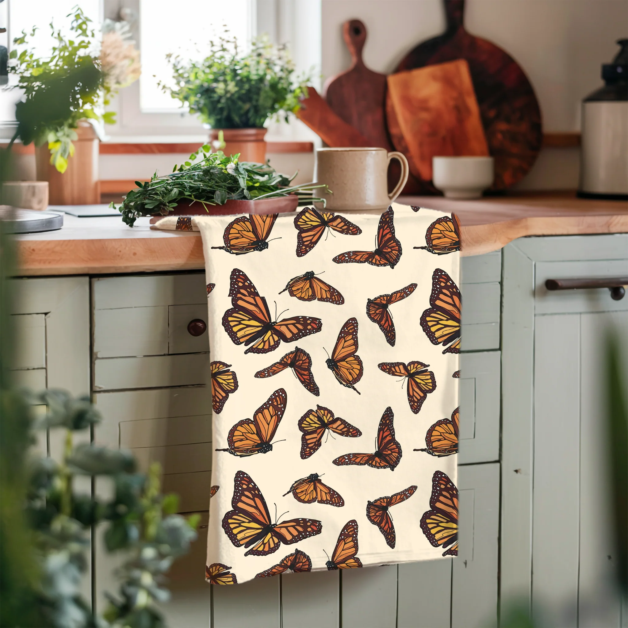 Monarch butterflies kitchen towel. Set of 2 kitchen towels. - Image 10