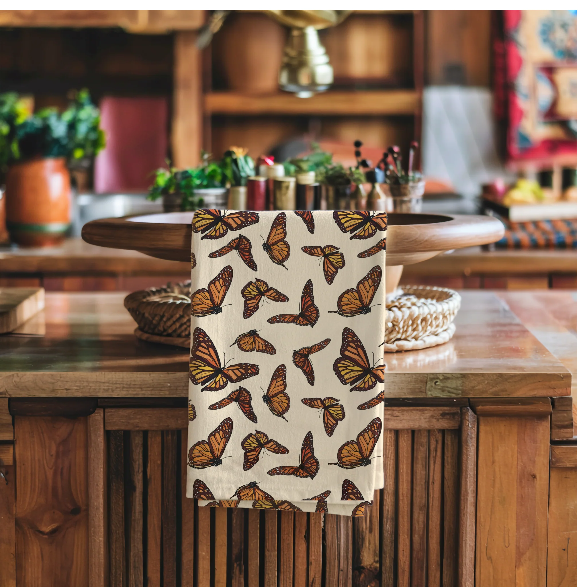 Monarch butterflies kitchen towel. Set of 2 kitchen towels. - Image 3