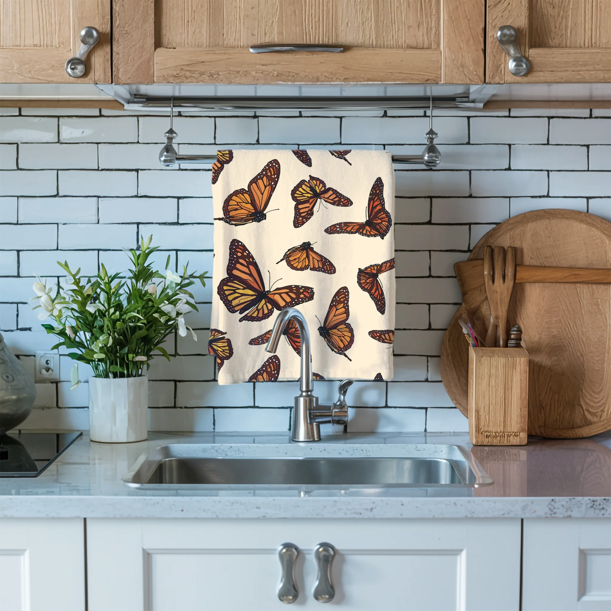 Monarch butterflies kitchen towel. Set of 2 kitchen towels. - Image 7