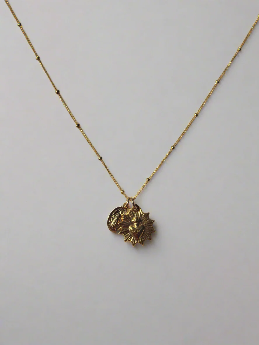 Gold Vermeil Sacred Heart and Miraculous Medal Necklace - Image 10
