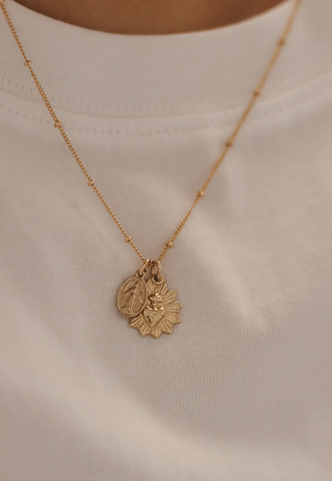 Gold Vermeil Sacred Heart and Miraculous Medal Necklace - Image 15