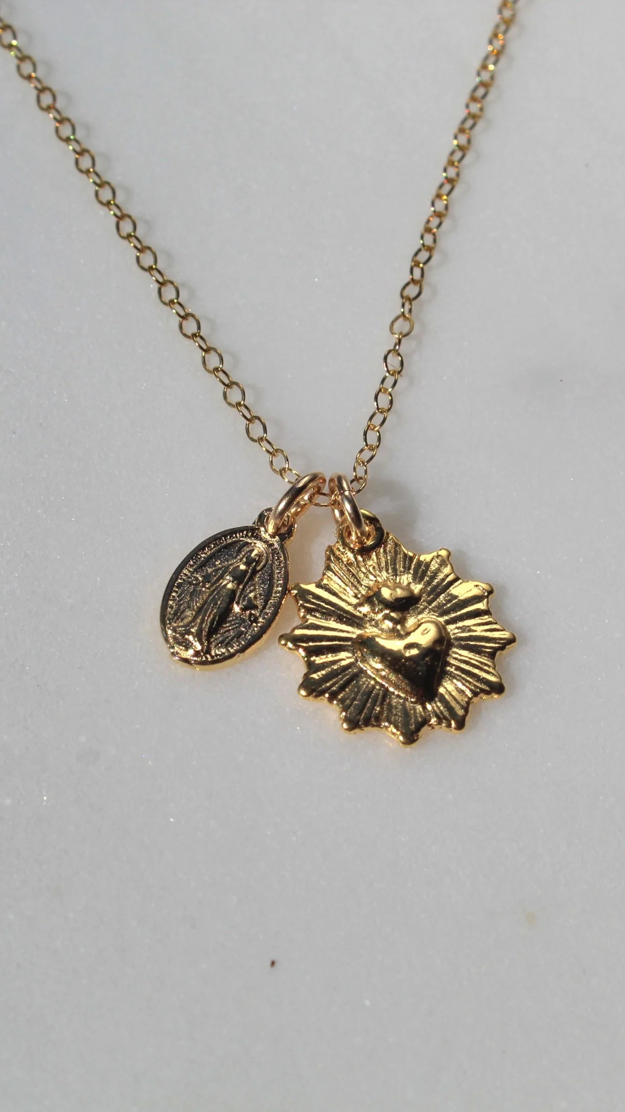 Gold Vermeil Sacred Heart and Miraculous Medal Necklace - Image 17