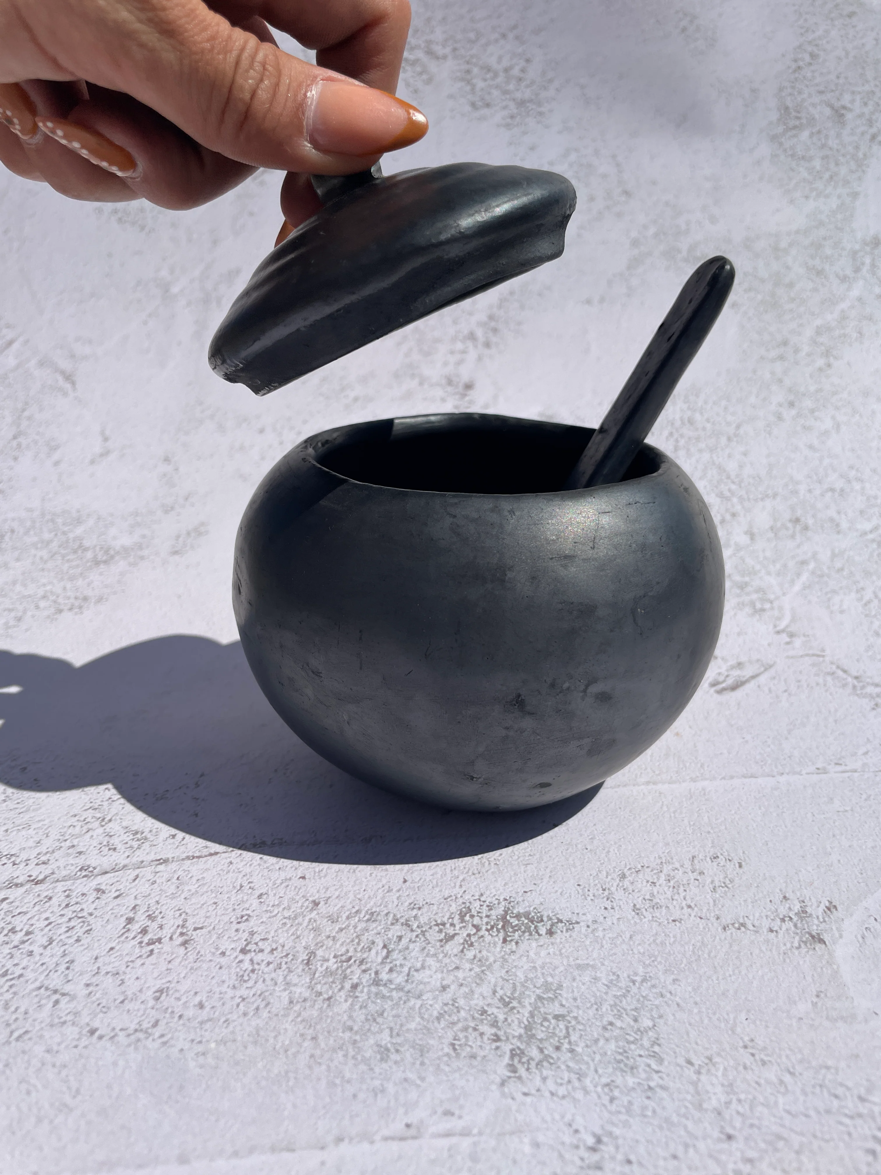 Oaxaca Black Clay Sugar Bowl - Azucarera Barro Negro - Image 3