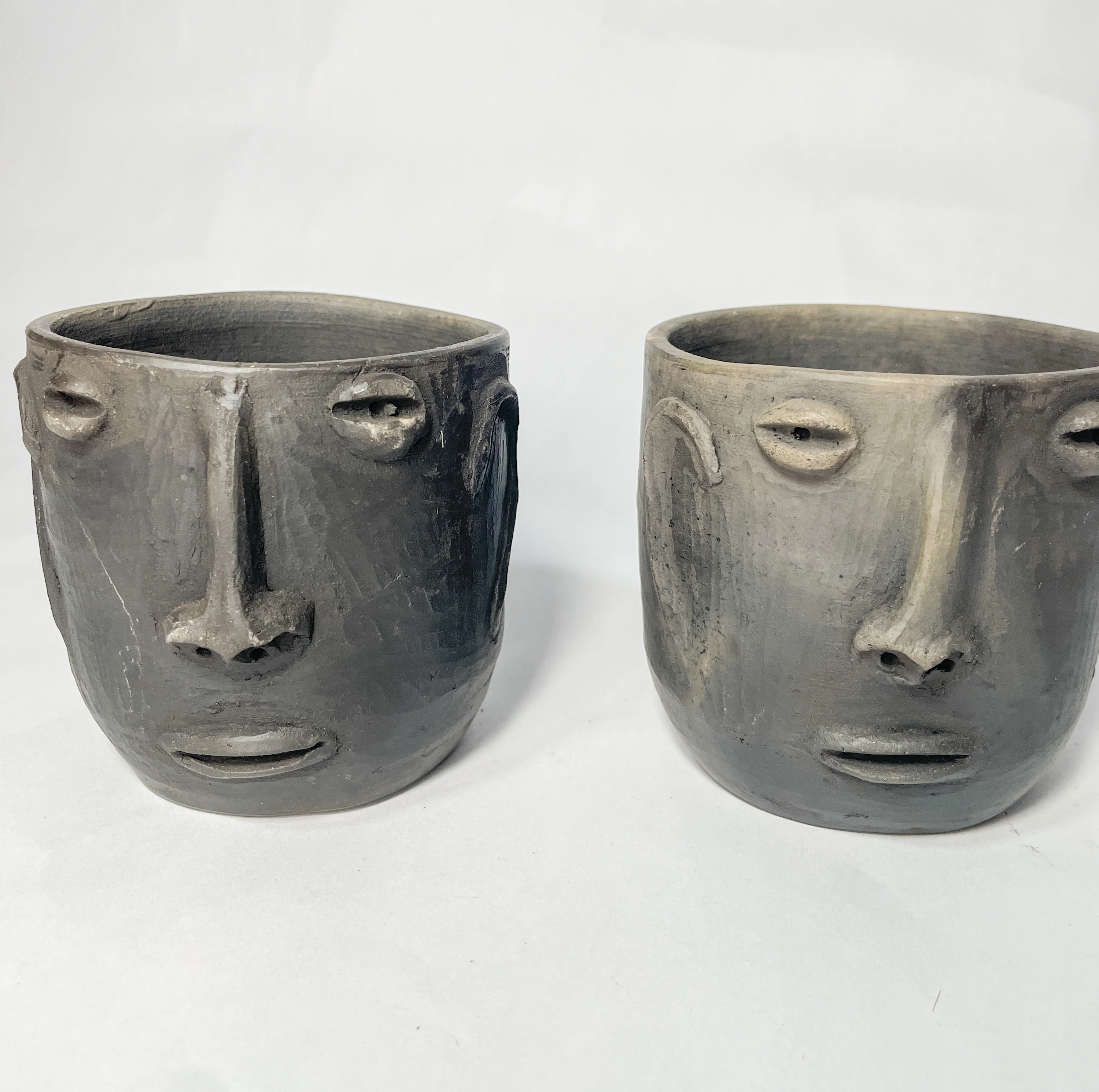 Oaxaca Face Tumblers Set of 2 Vasos de Cara Mexican Cups Oaxaca Clay Pottery