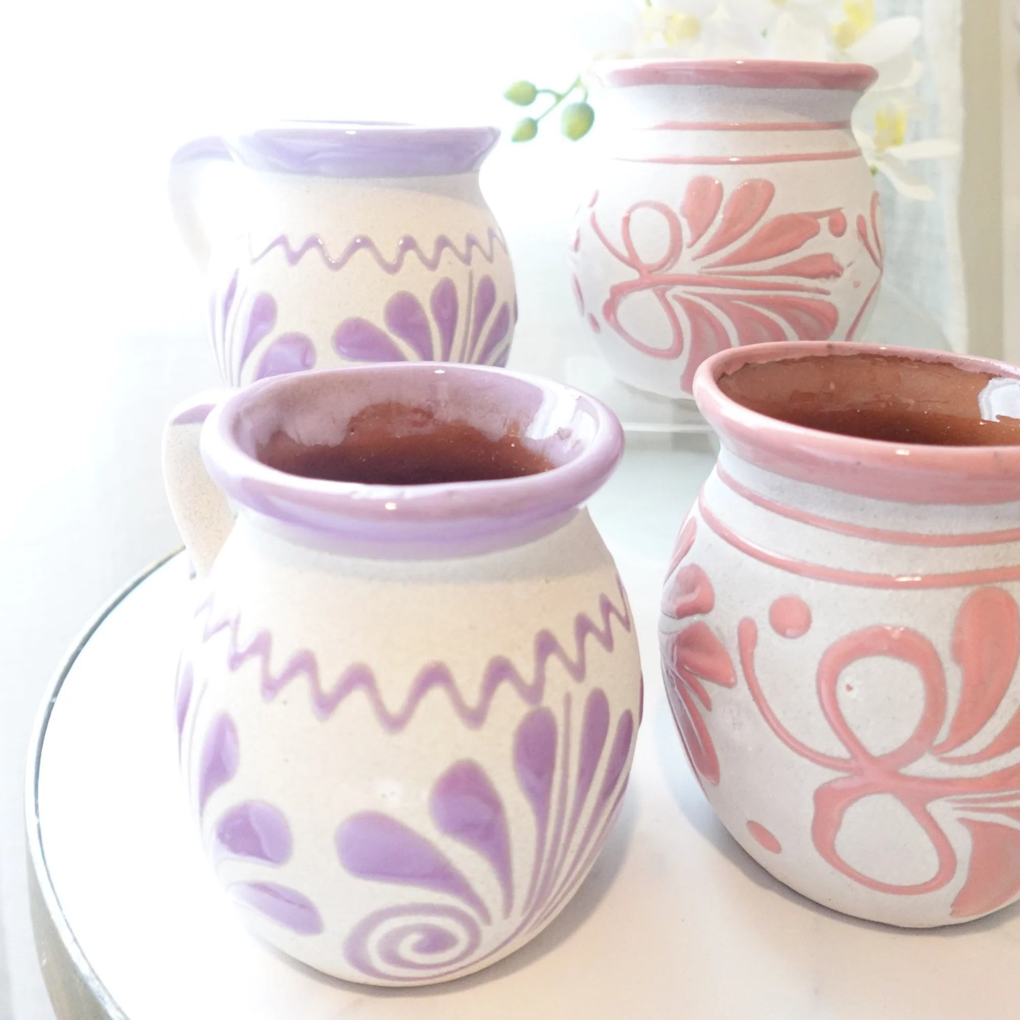 Pink and purple Mug set 2 or 4 Mexican coffee taza handmade clay, barro - Image 3
