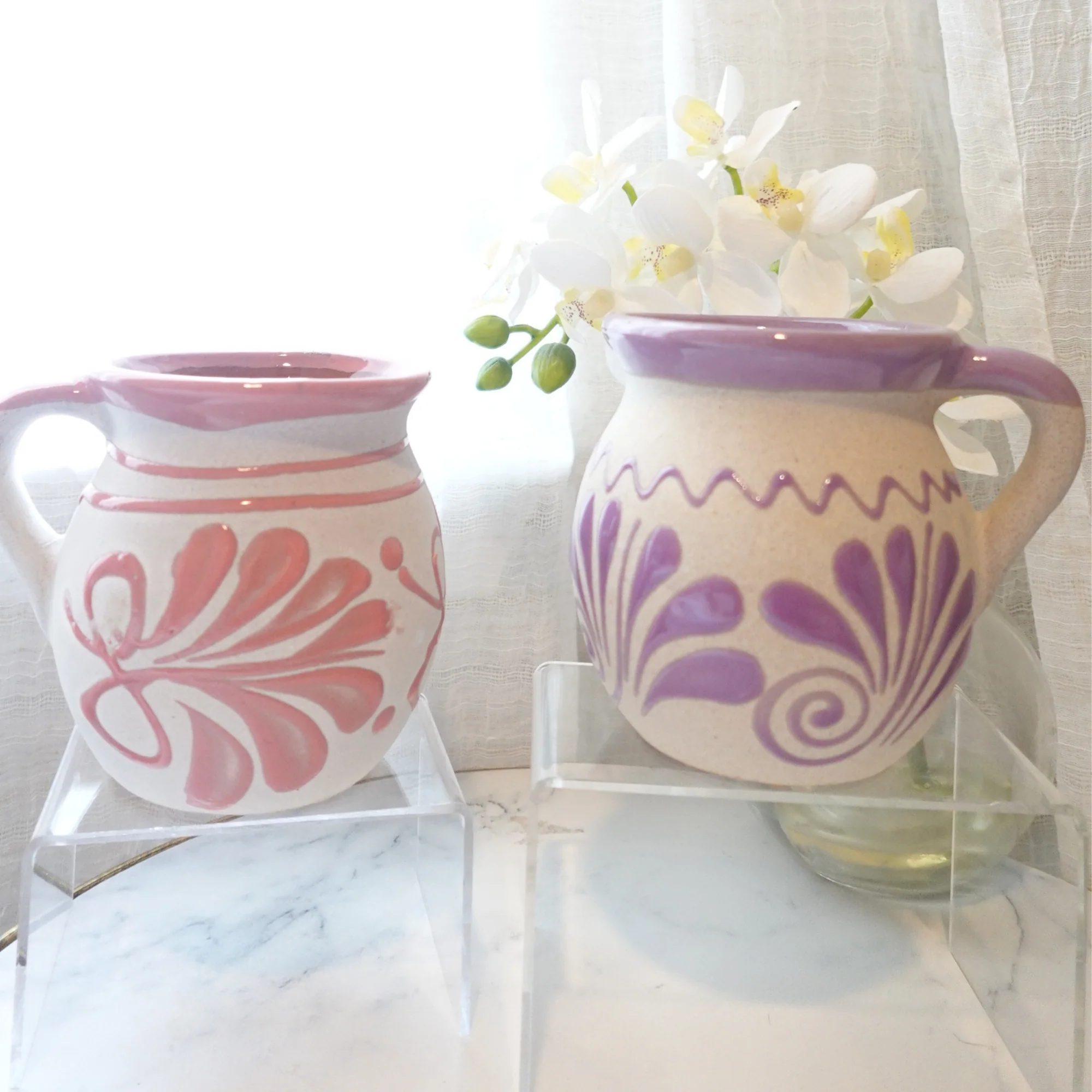Pink and purple Mug set 2 or 4 Mexican coffee taza handmade clay, barro - Image 5