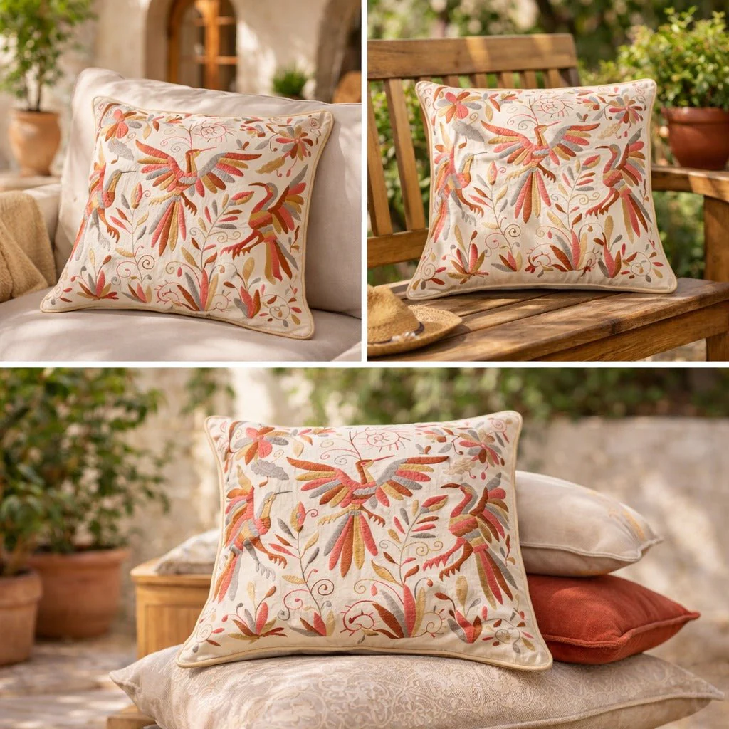 Mexican Handwoven Otomi Pink Nature Cushion Cover - Almohada Otomi - Image 4