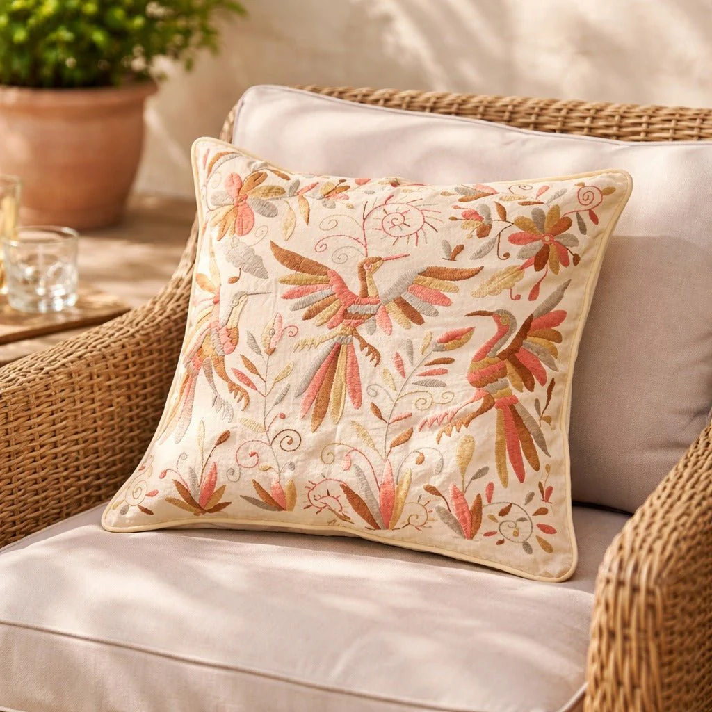 Mexican Handwoven Otomi Pink Nature Cushion Cover - Almohada Otomi - Image 5
