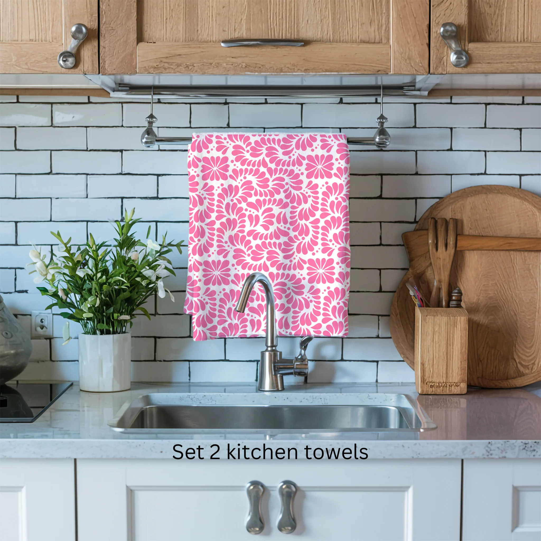 Pink talavera Design Kitchen Towel Toalla Cocina Rosa - Image 3