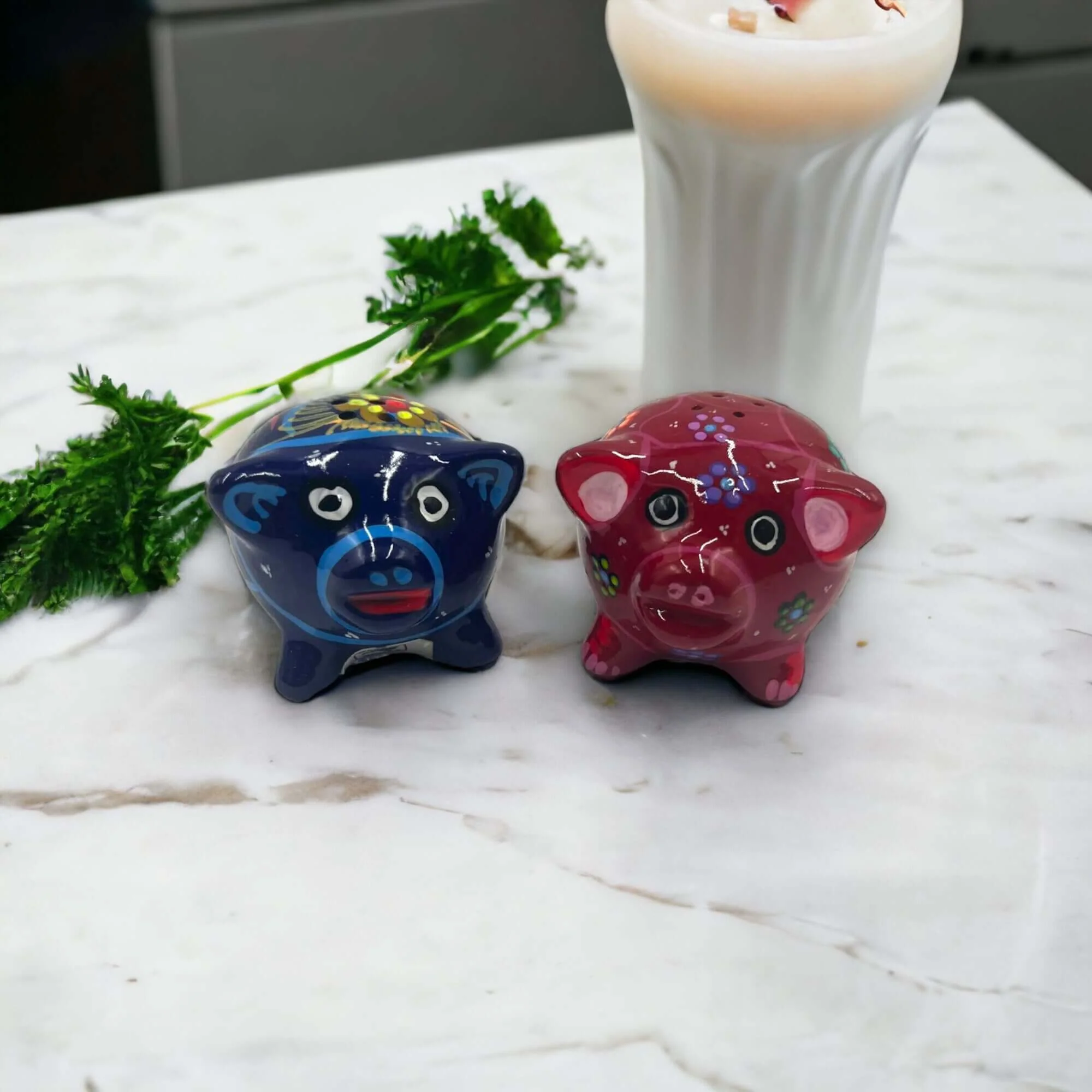 Set of 2 Pig Salt and Pepper Shakers | Hand-Painted Mexican Pottery - Image 2