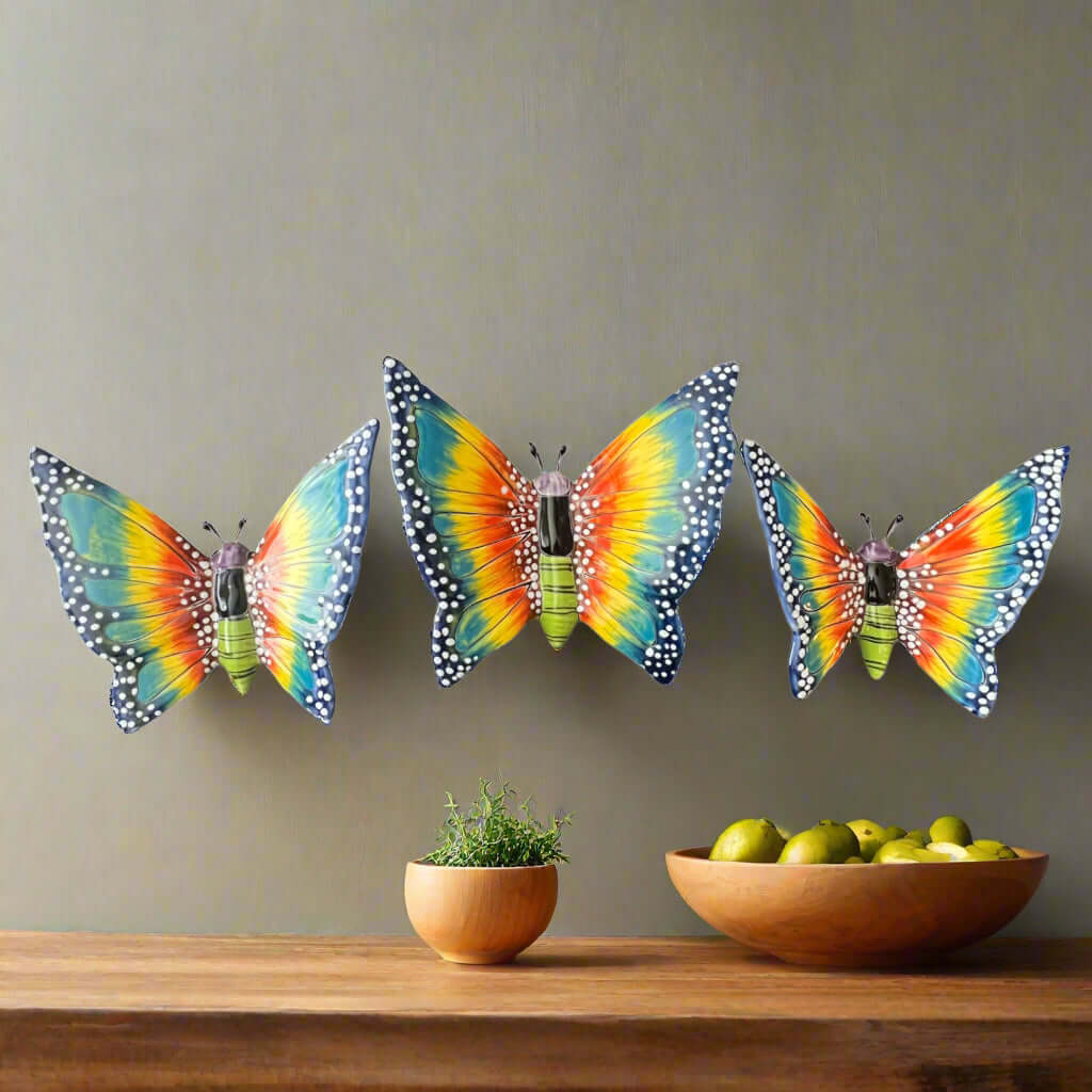 Set of 3 Talavera Butterfly Wall Hangings | Handmade Ceramic Decor - Image 4