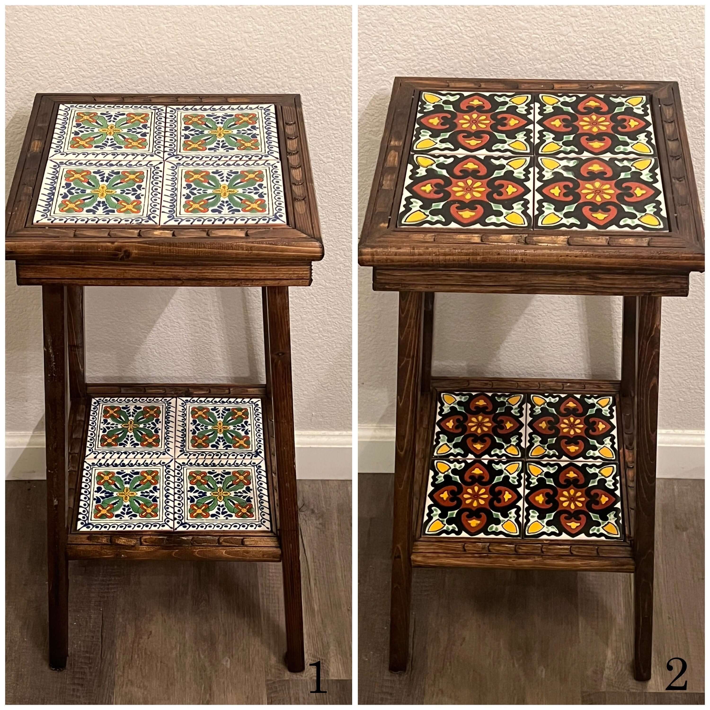 Square Talavera Tile End Table | Handmade Mexican Wood Accent Table - Image 2