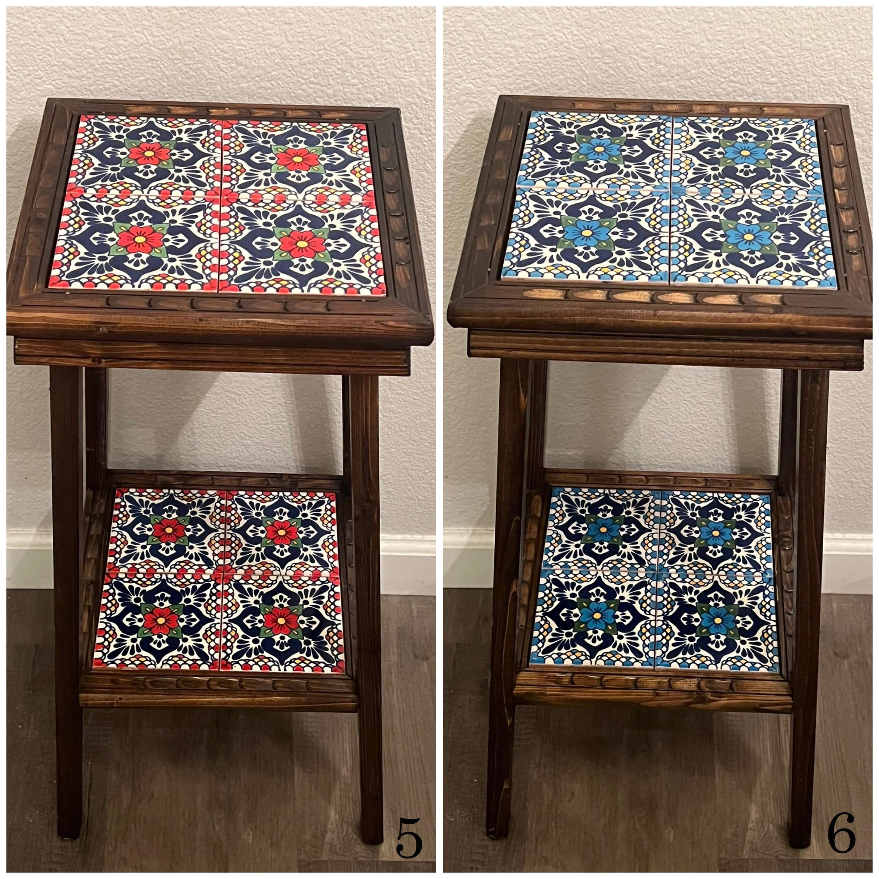 Square Talavera Tile End Table | Handmade Mexican Wood Accent Table - Image 4