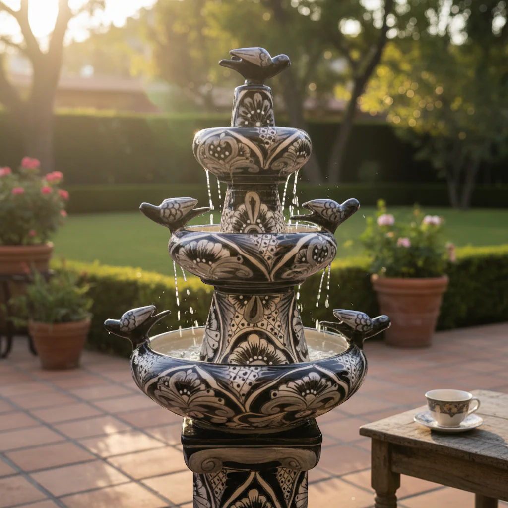 Talavera Blue & White Fountain | Authentic Mexican Ceramic Water Feature - Image 2