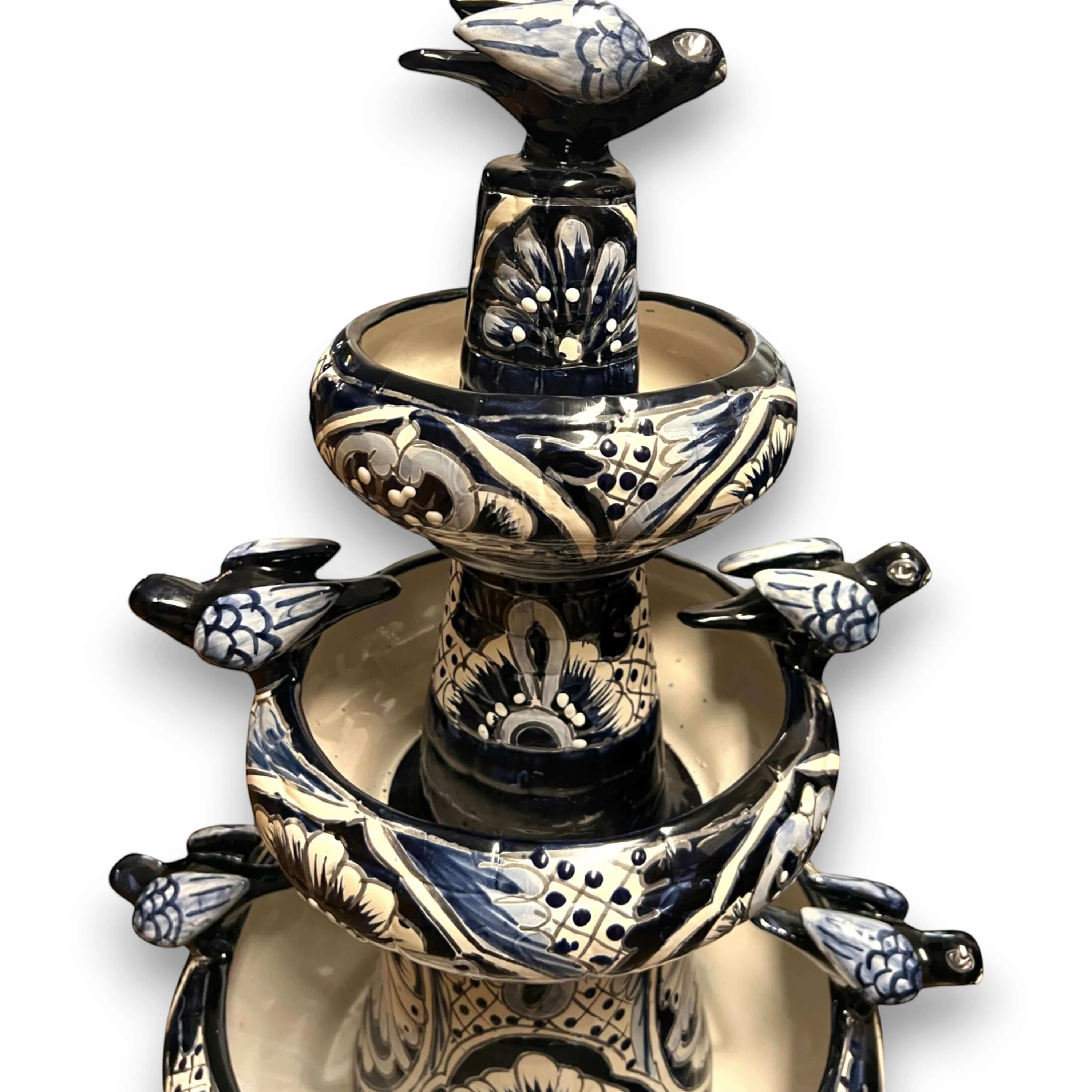 Talavera Blue & White Fountain | Authentic Mexican Ceramic Water Feature - Image 3