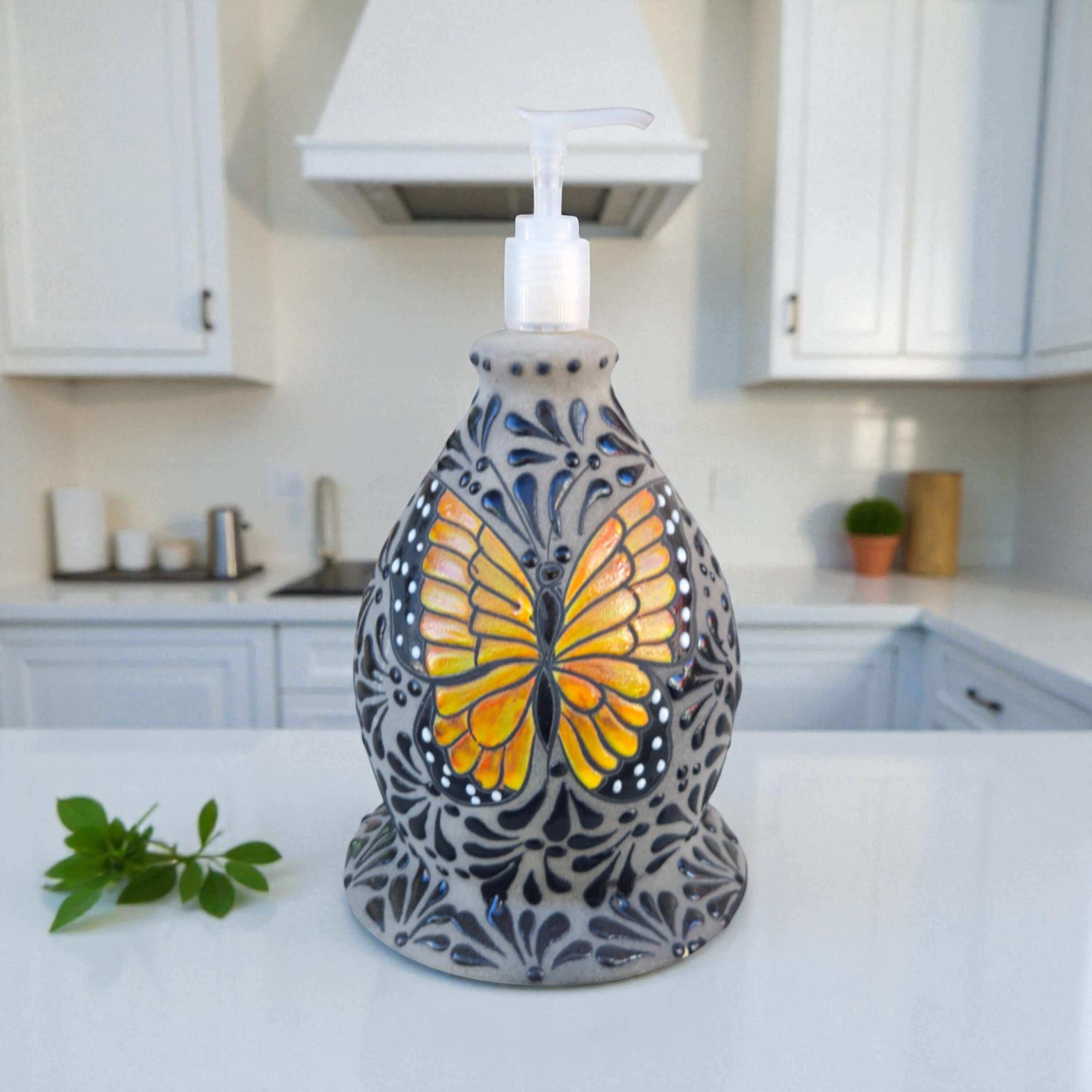 Talavera Butterfly Soap Dispenser | Hand-Painted Ceramic - Image 3