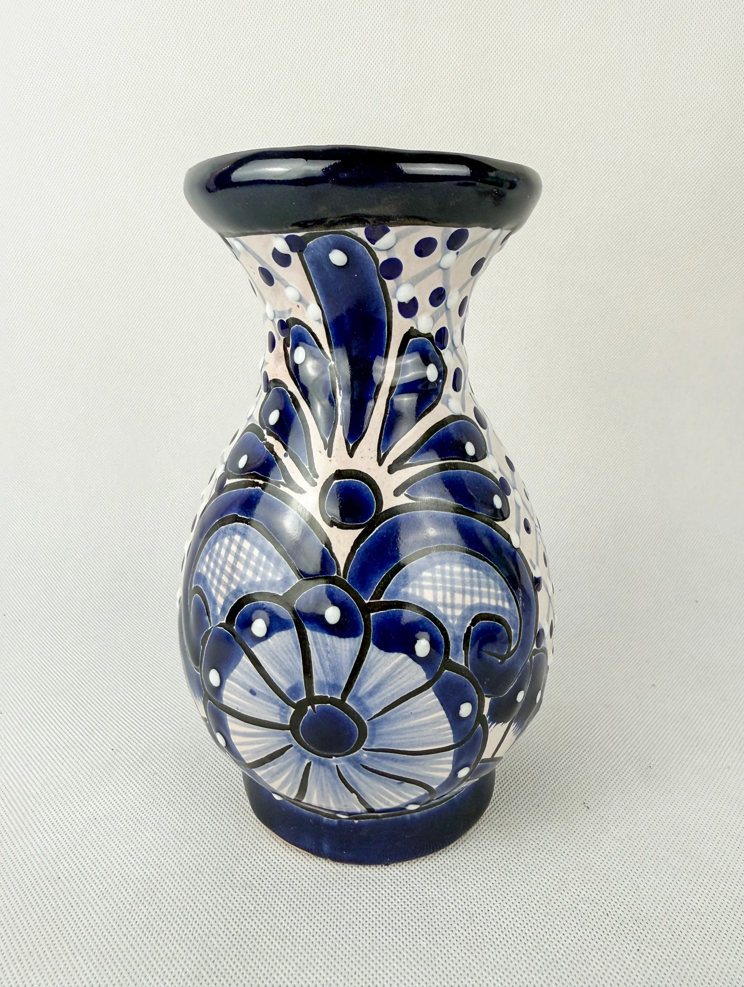 Talavera Flower Vase 10 Inch Blue And White Colorful - Florero