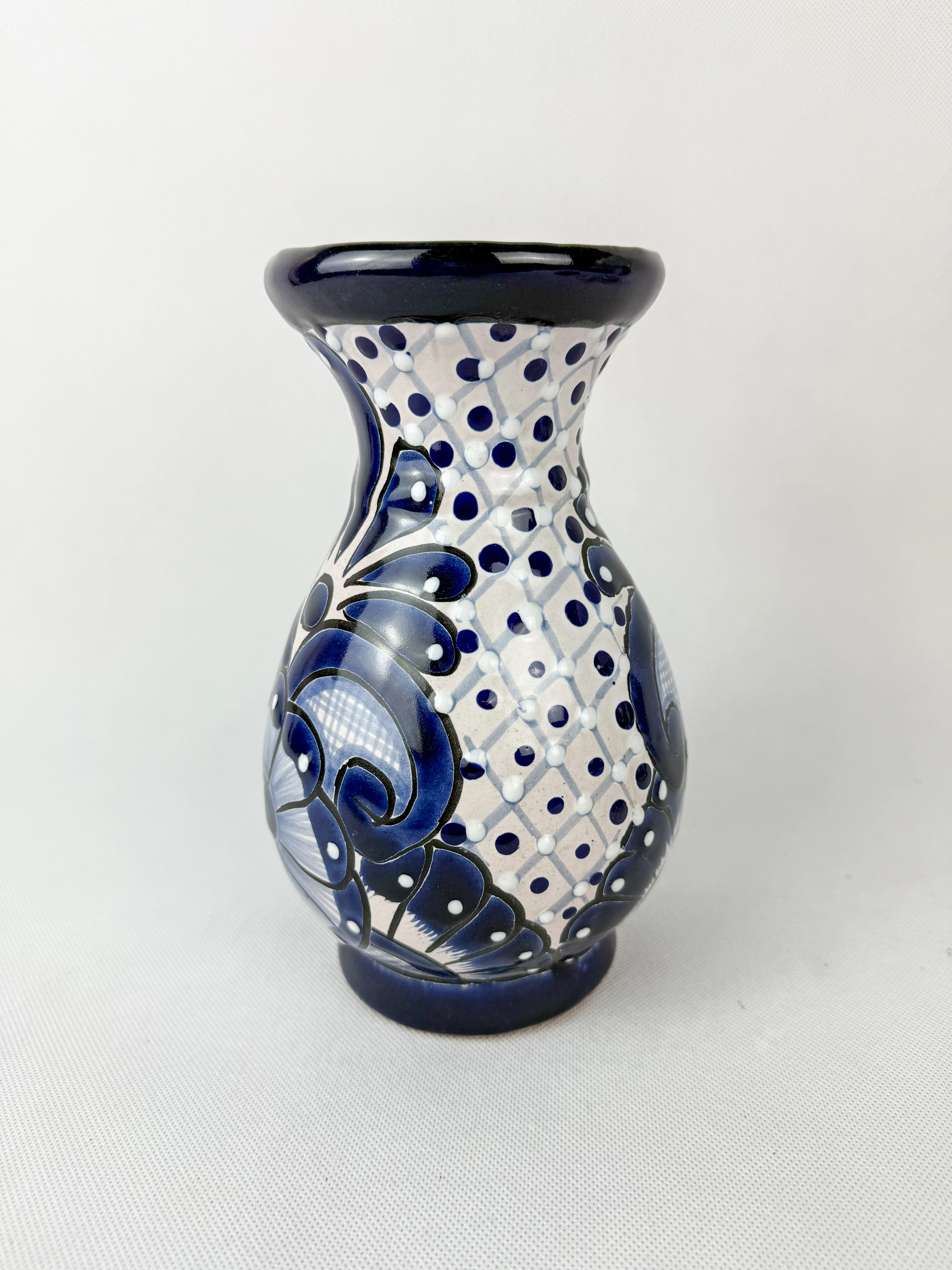 Talavera Flower Vase 10 Inch Blue And White Colorful - Florero - Image 4