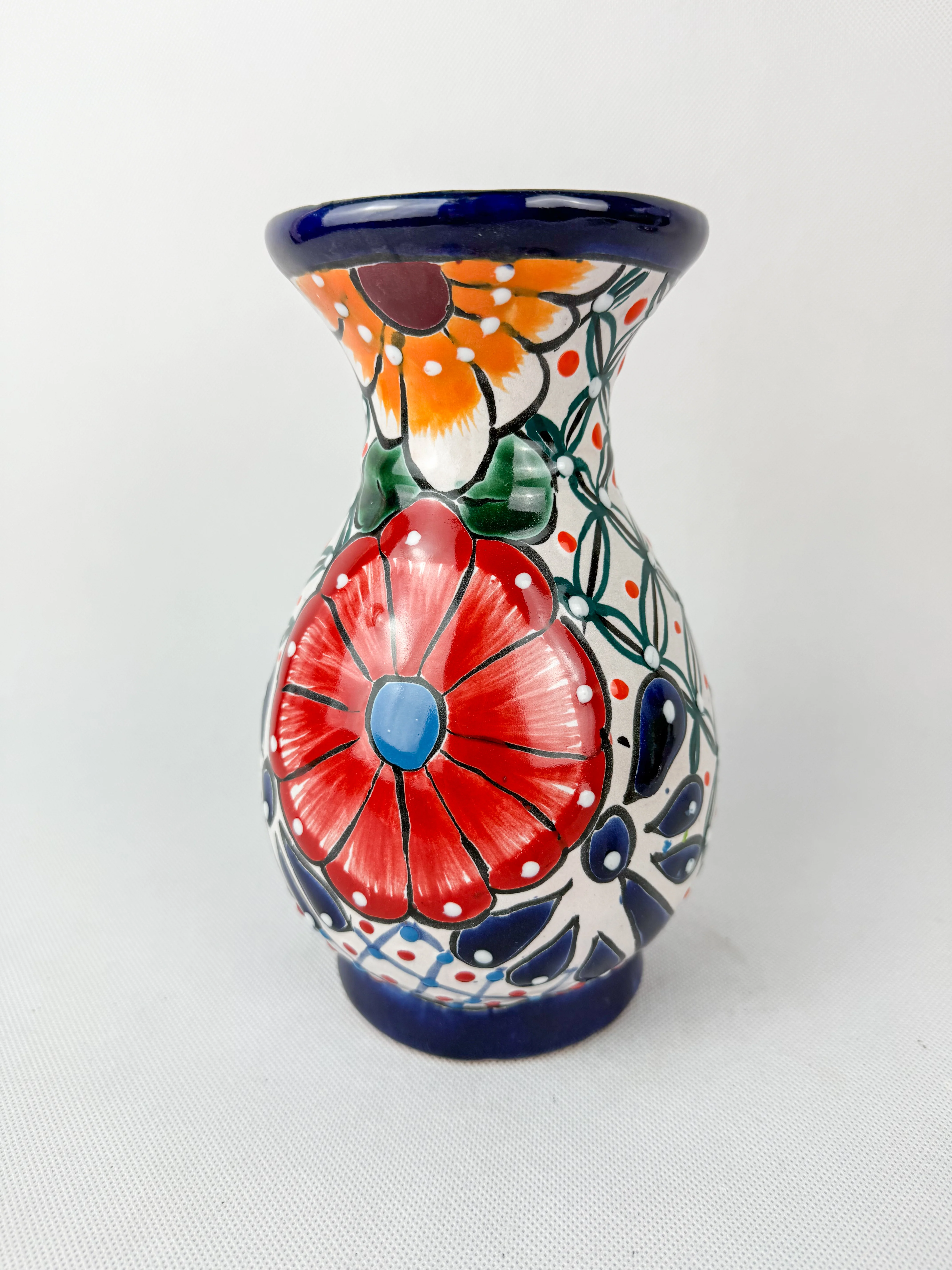 Talavera Flower Vase 10 Inch Blue And White Colorful - Florero - Image 6