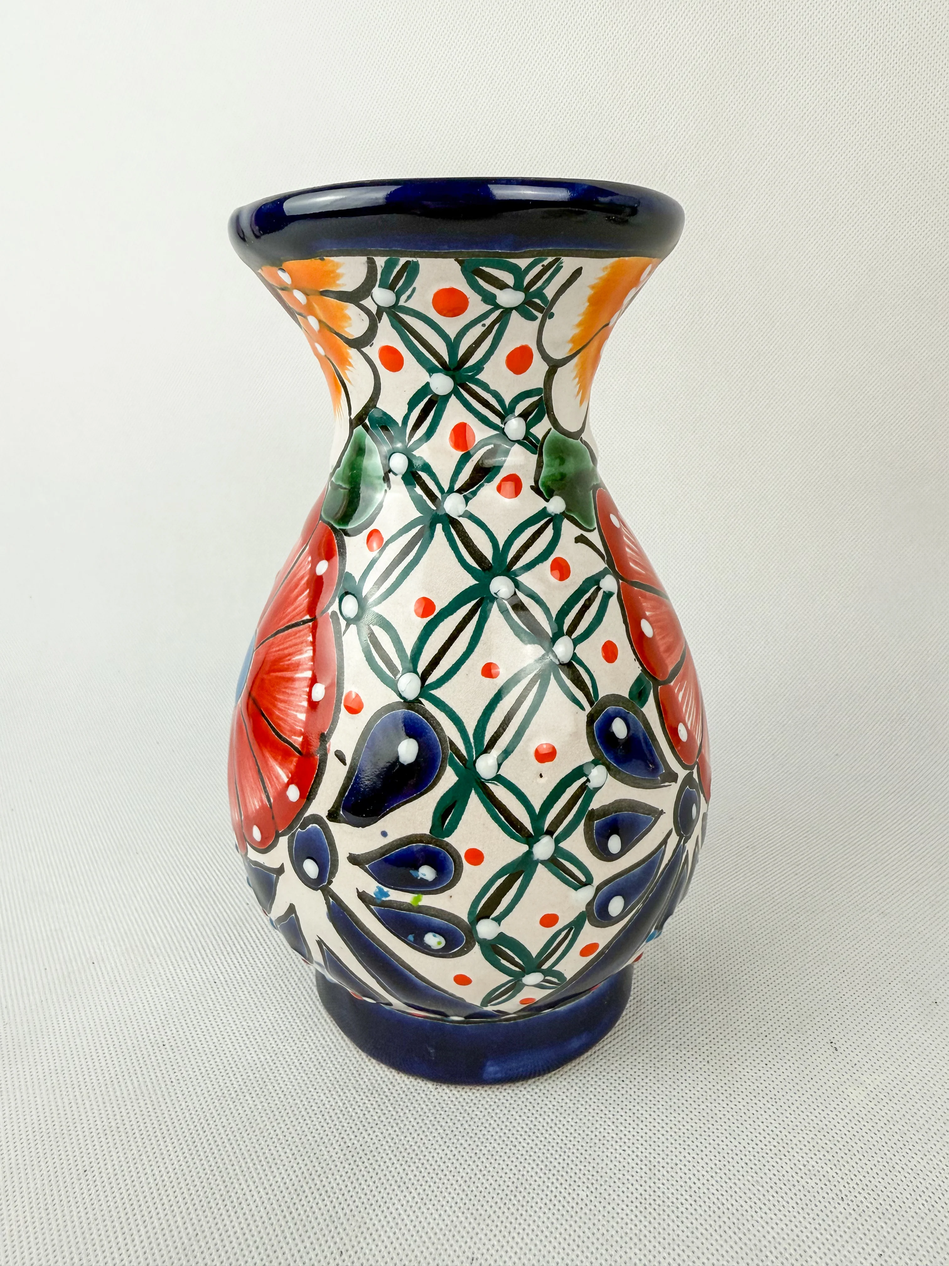 Talavera Flower Vase 10 Inch Blue And White Colorful - Florero - Image 7