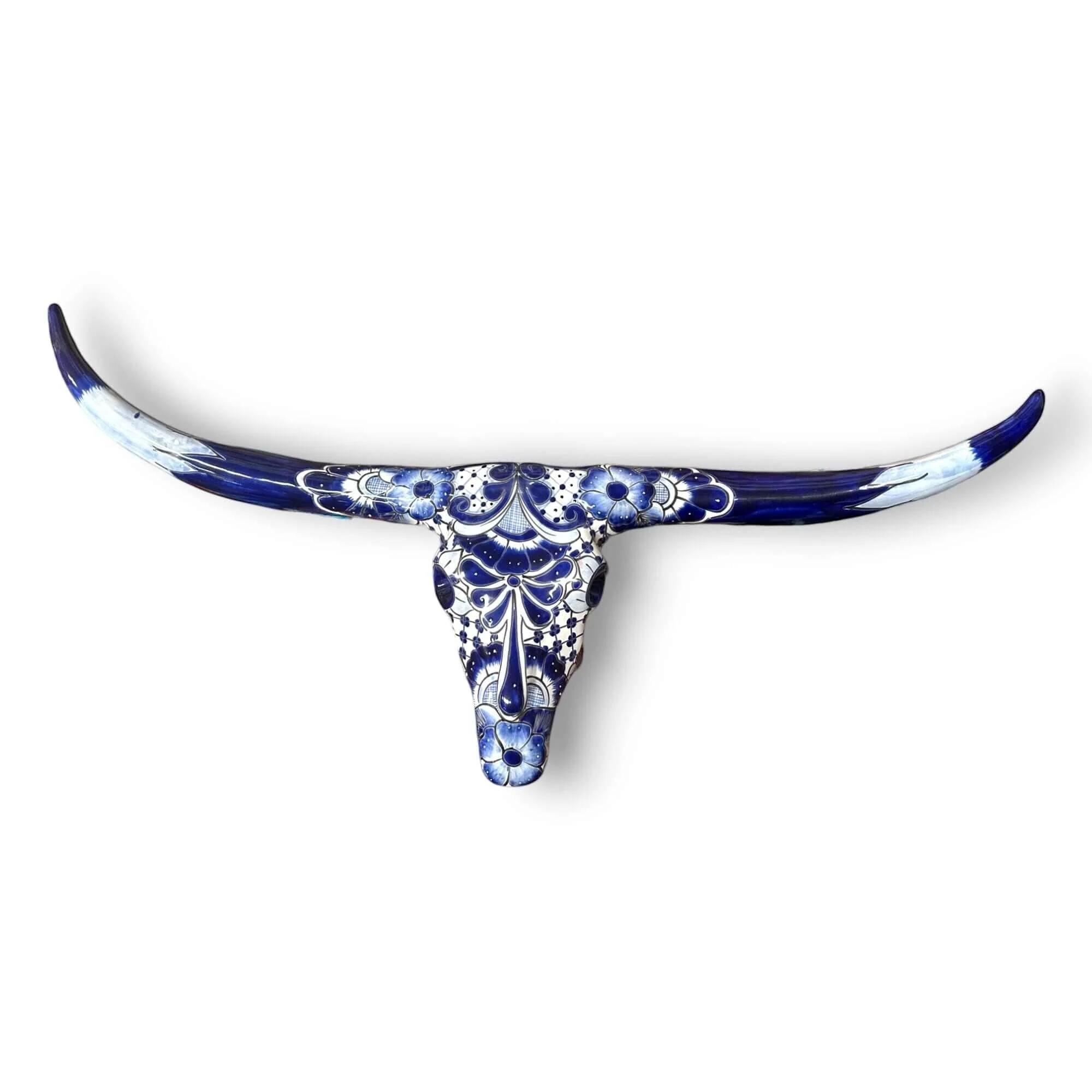 Talavera Longhorn Skull | Blue & White Mexican Wall Art - Image 6