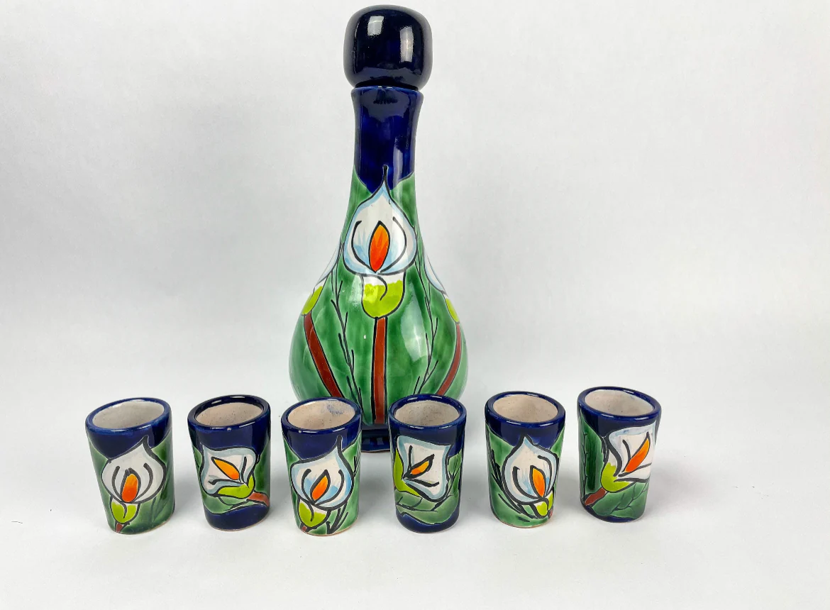Talavera Mexican Shot Glasses With Decanter Licorera Con Vasos Tequileros - Image 3