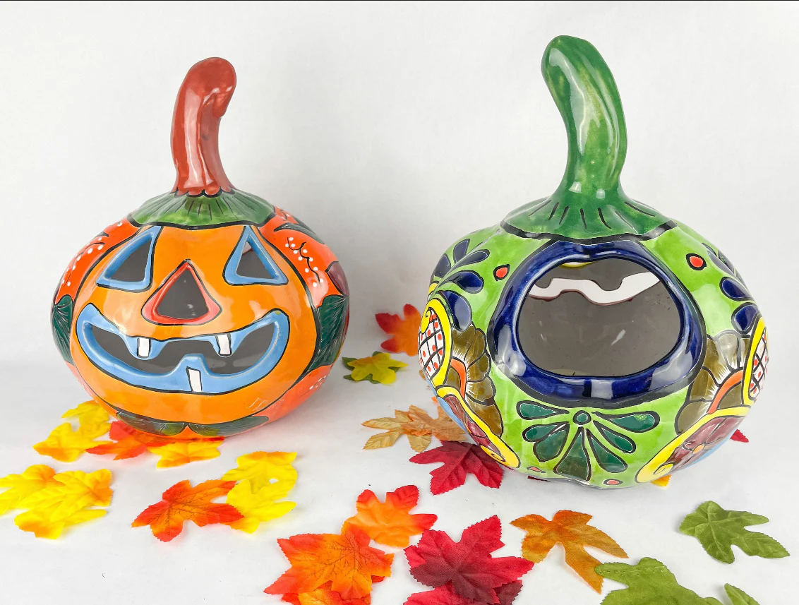 Talavera Pumpkin Candle Holder - Calabaza Talavera - Image 4